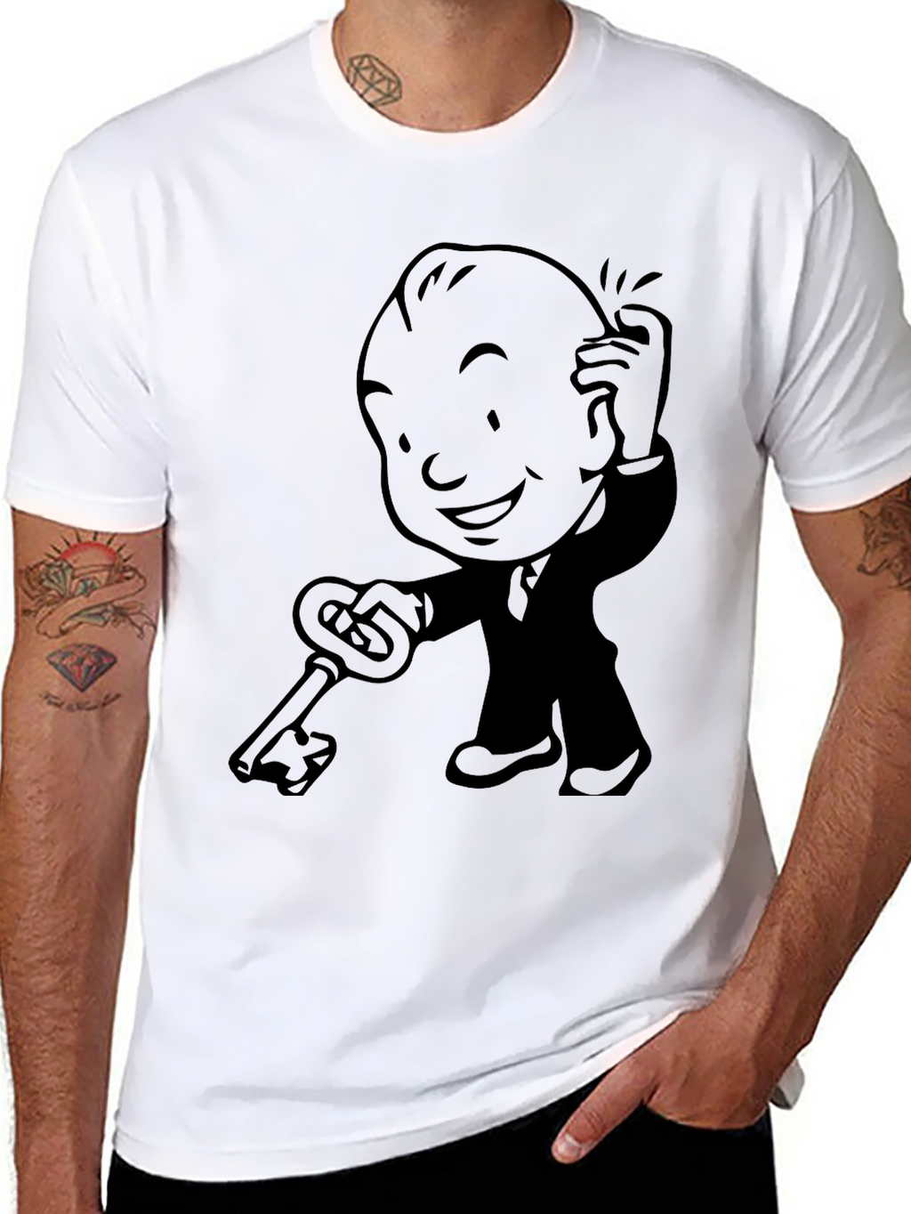 Retro Cartoon Key Black T-Shirt
