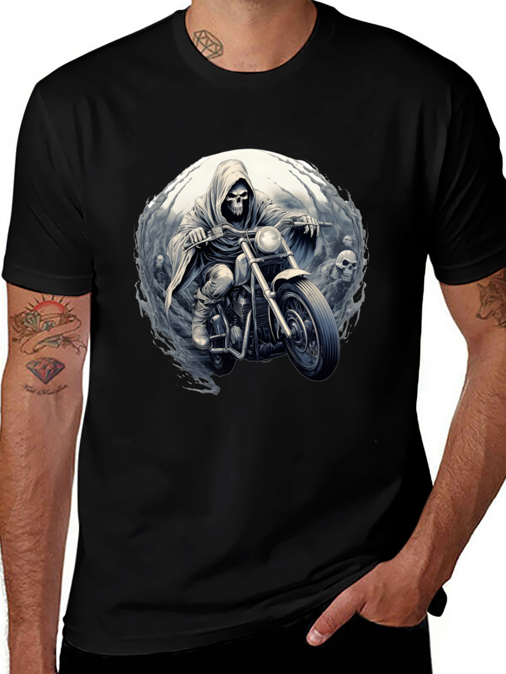 Grim Rider Tee: Skull Motorcycle T-Shirt
