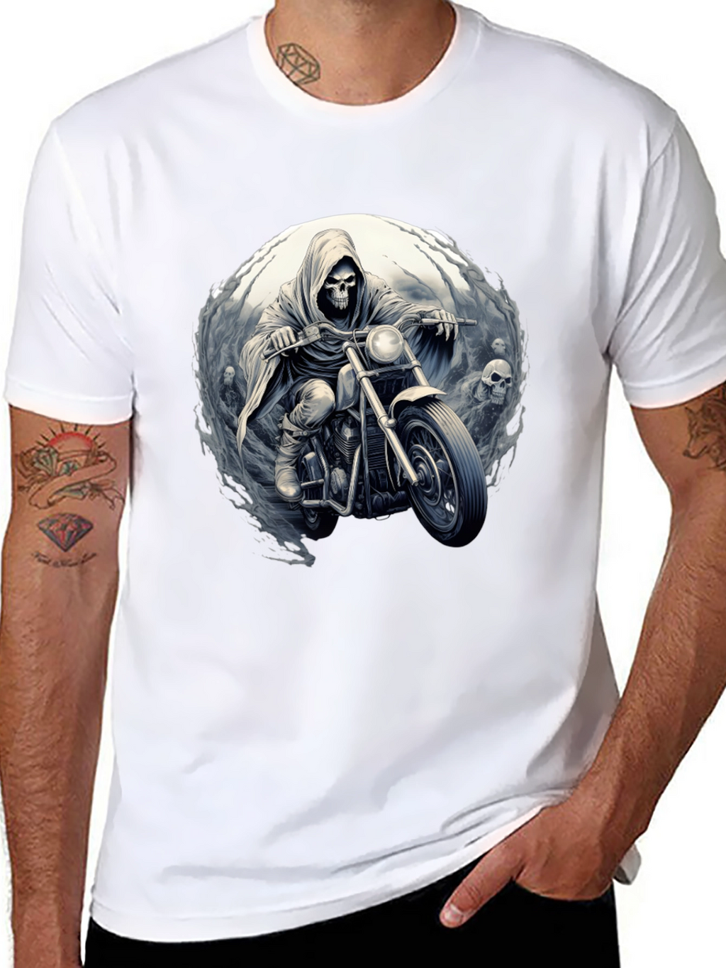 Grim Rider Tee: Skull Motorcycle T-Shirt