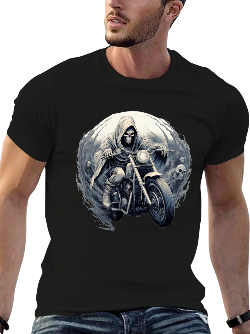 Grim Rider Tee: Skull Motorcycle T-Shirt