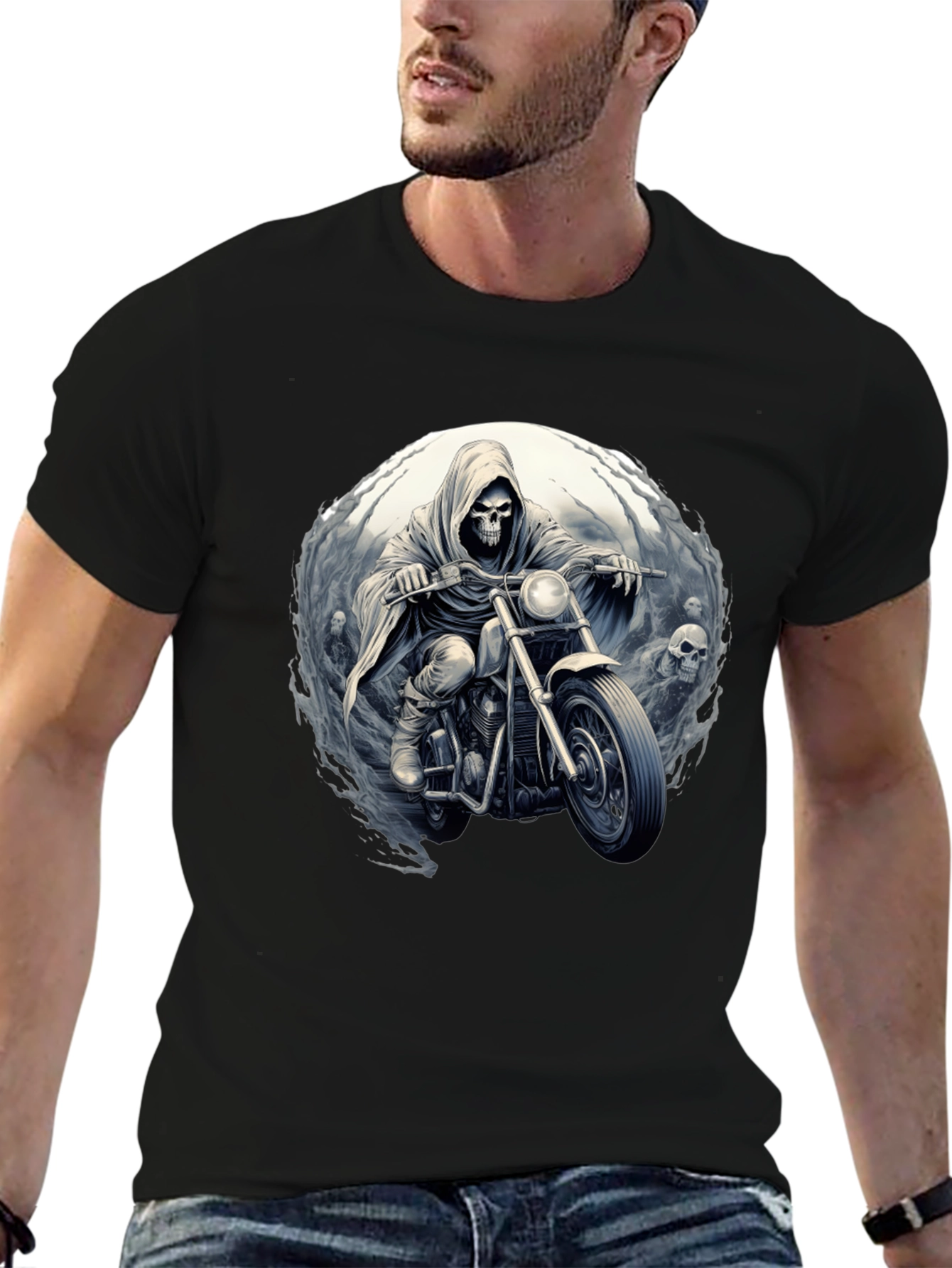 Grim Rider Tee: Skull Motorcycle T-Shirt