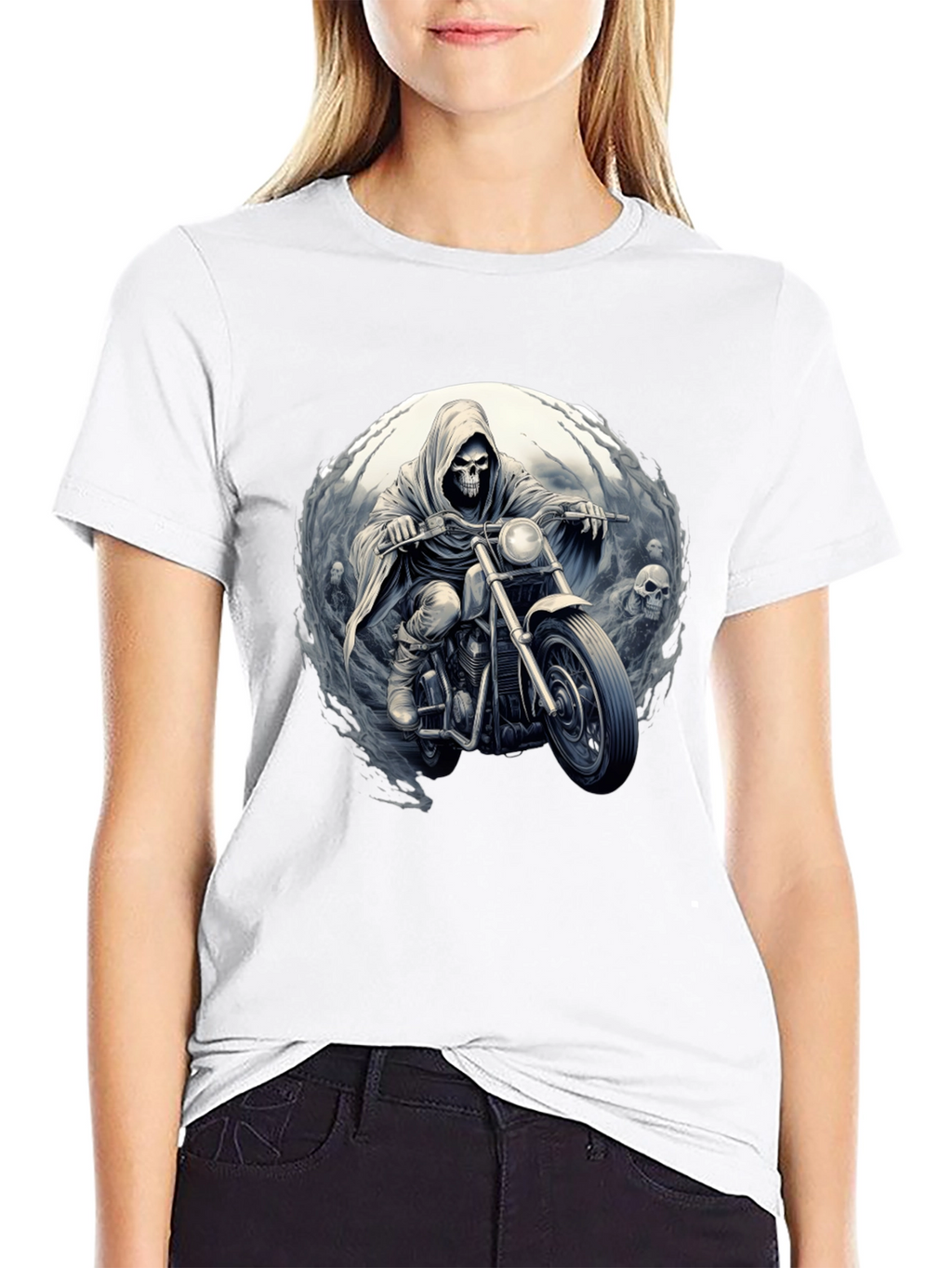 Grim Rider Tee: Skull Motorcycle T-Shirt