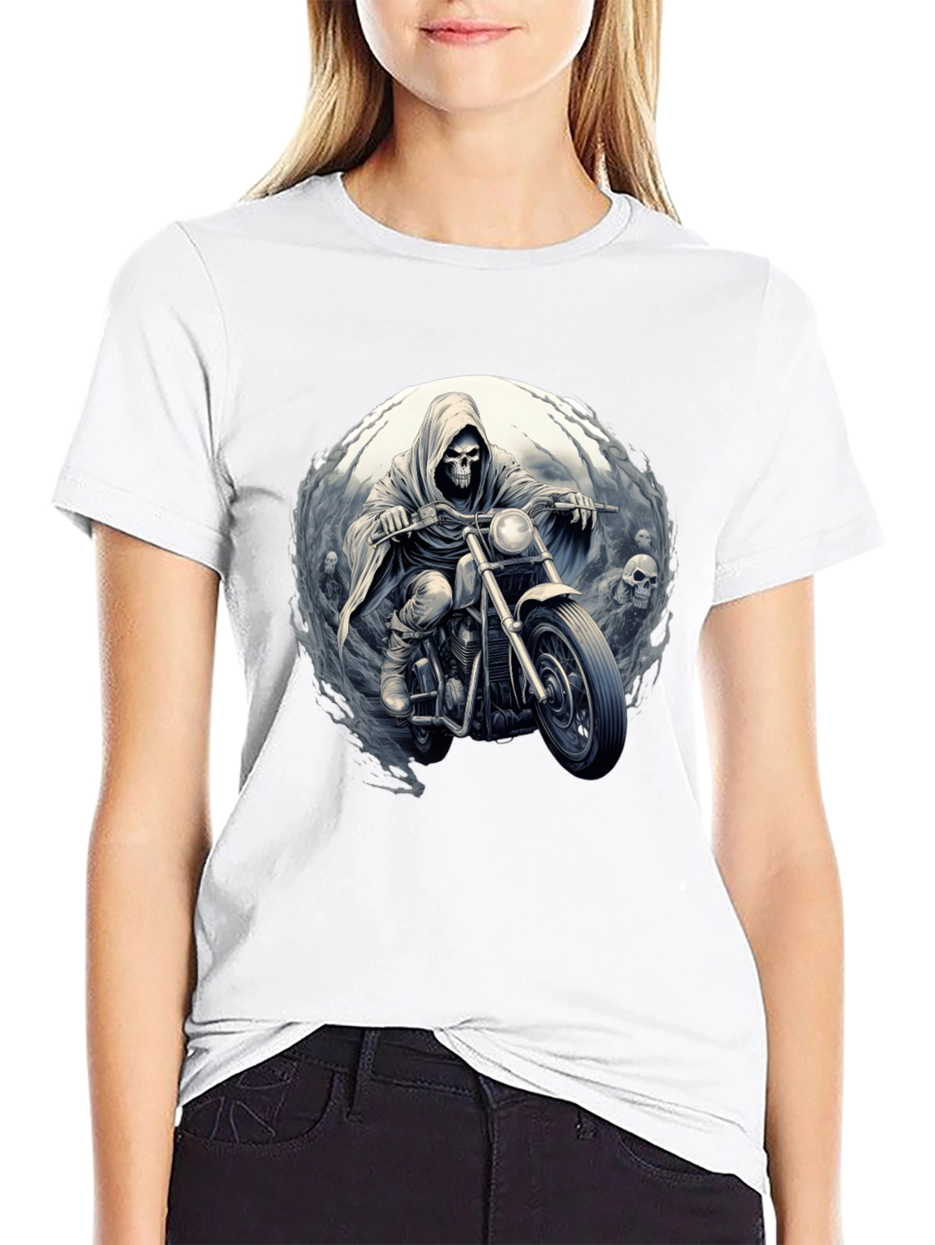 Grim Rider Tee: Skull Motorcycle T-Shirt