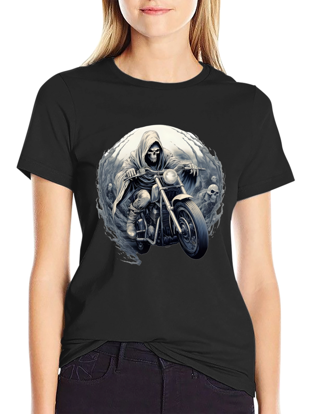 Grim Rider Tee: Skull Motorcycle T-Shirt
