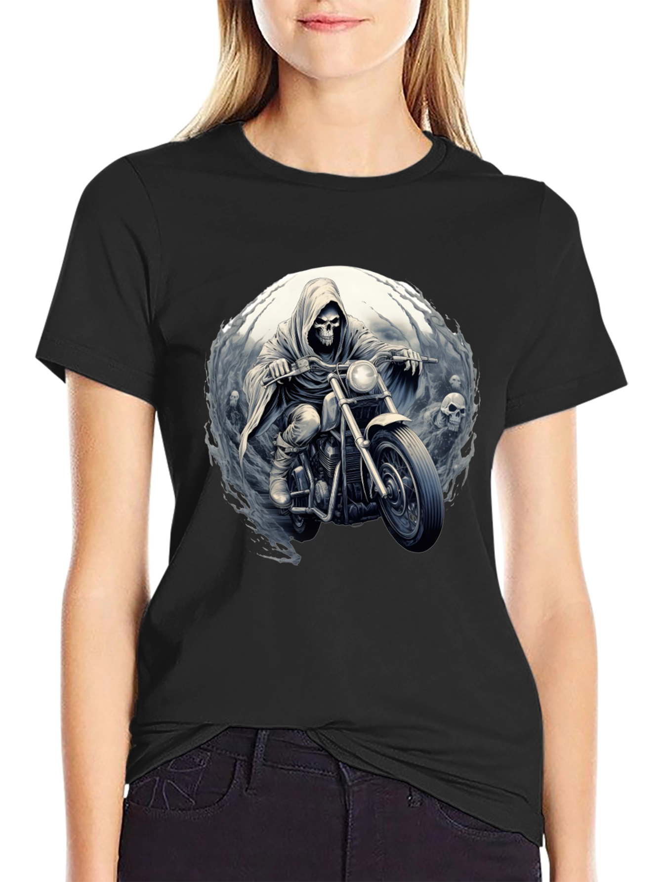 Grim Rider Tee: Skull Motorcycle T-Shirt
