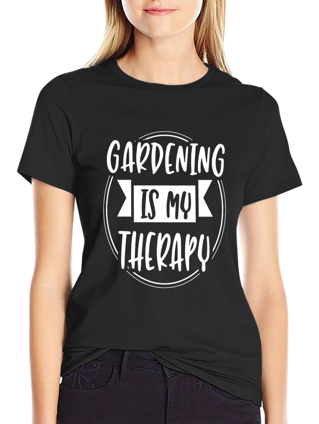 Gardening is My Therapy Black T-Shirt