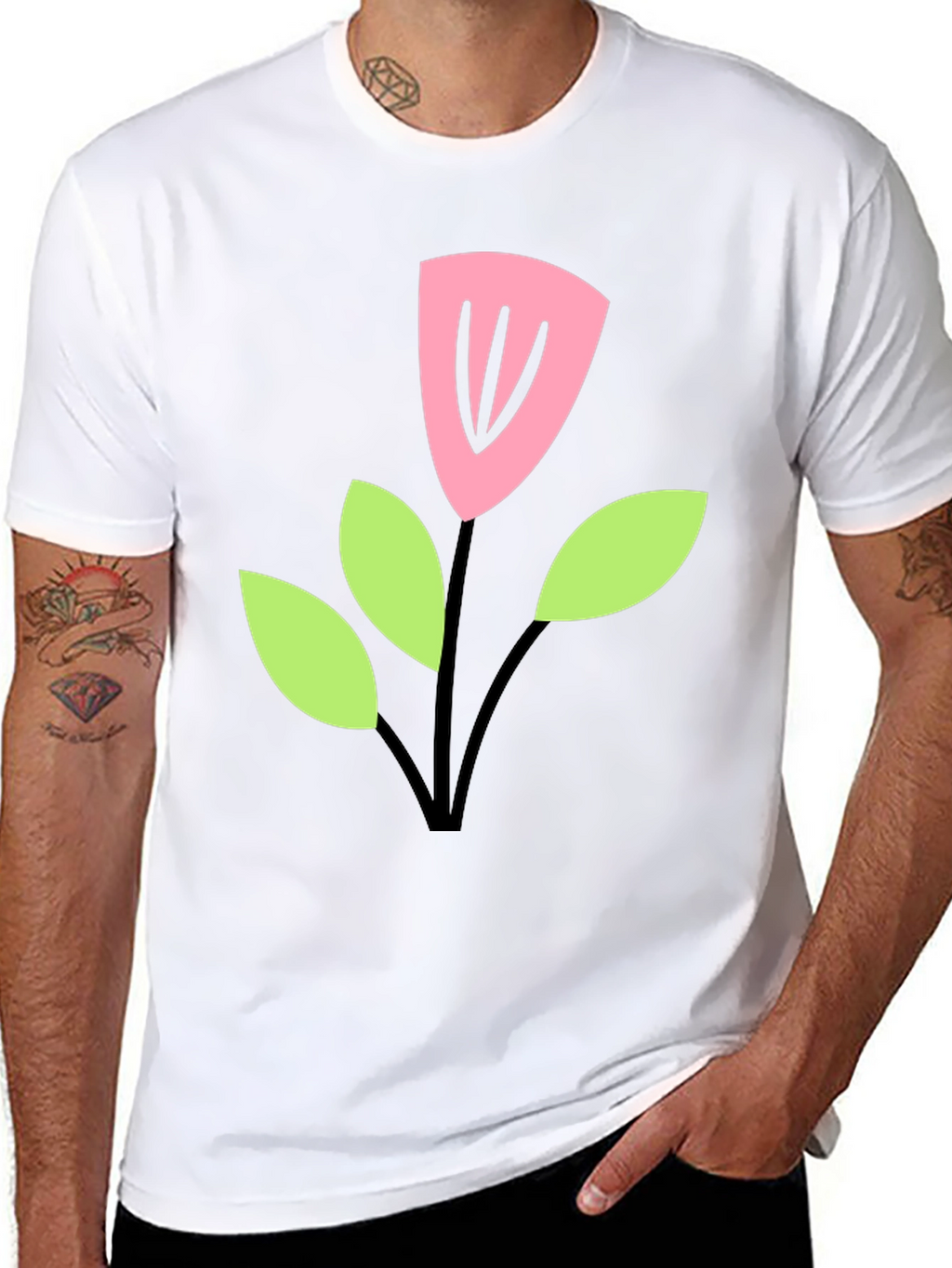 Black T-Shirt with Cartoon Flower Design
