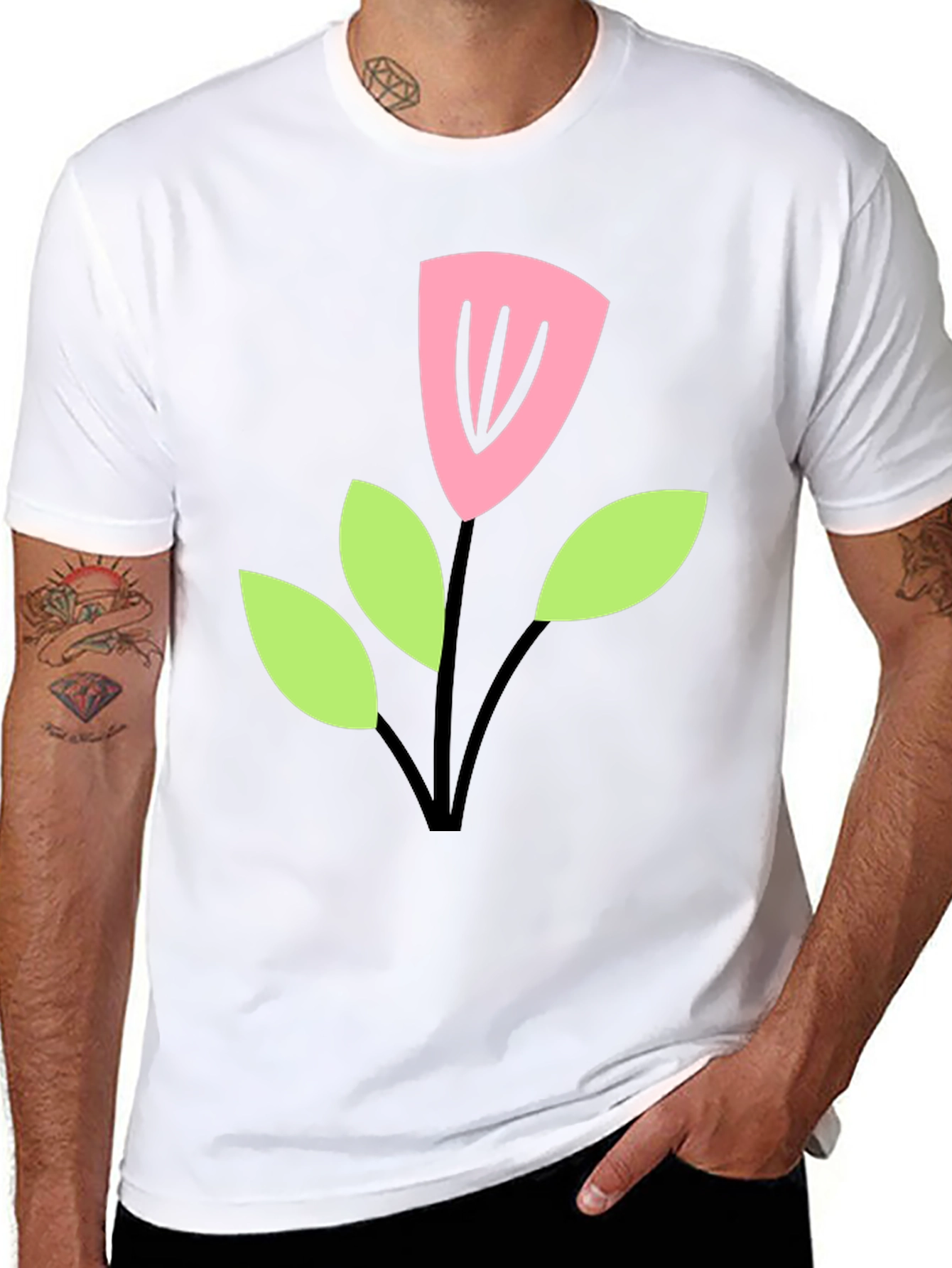 Black T-Shirt with Cartoon Flower Design