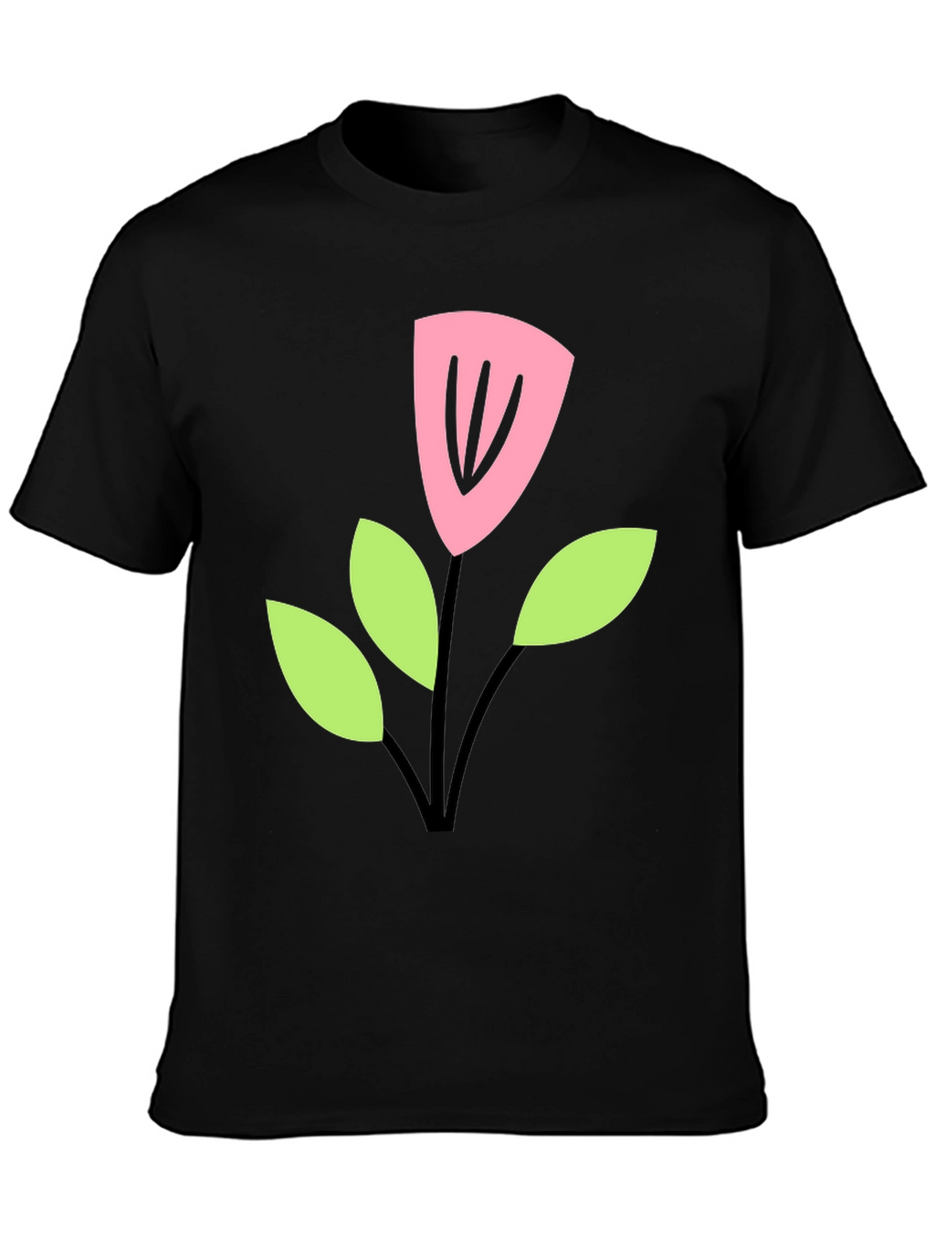 Black T-Shirt with Cartoon Flower Design