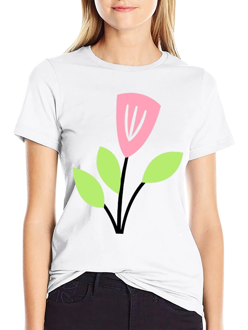 Black T-Shirt with Cartoon Flower Design