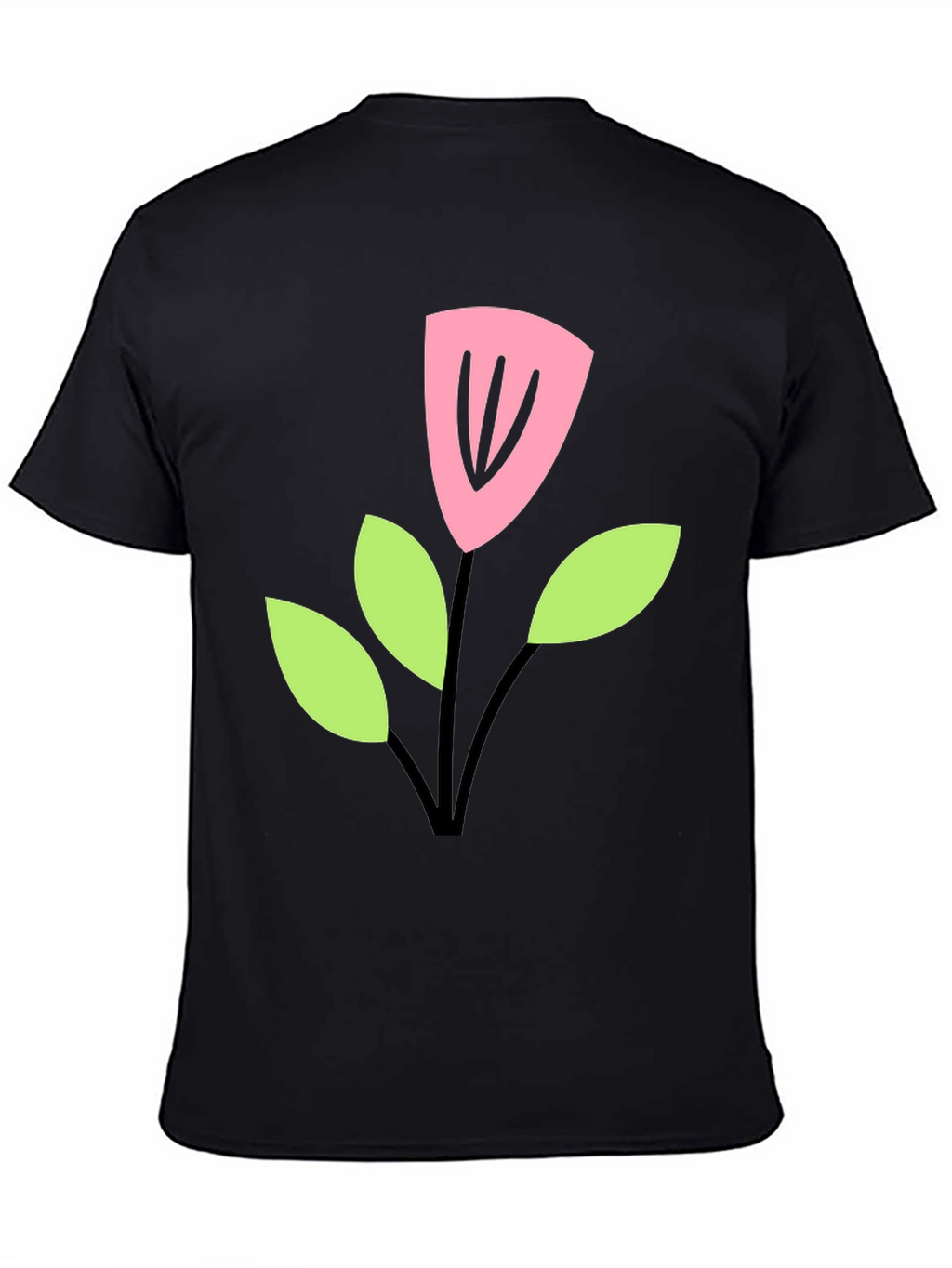 Black T-Shirt with Cartoon Flower Design