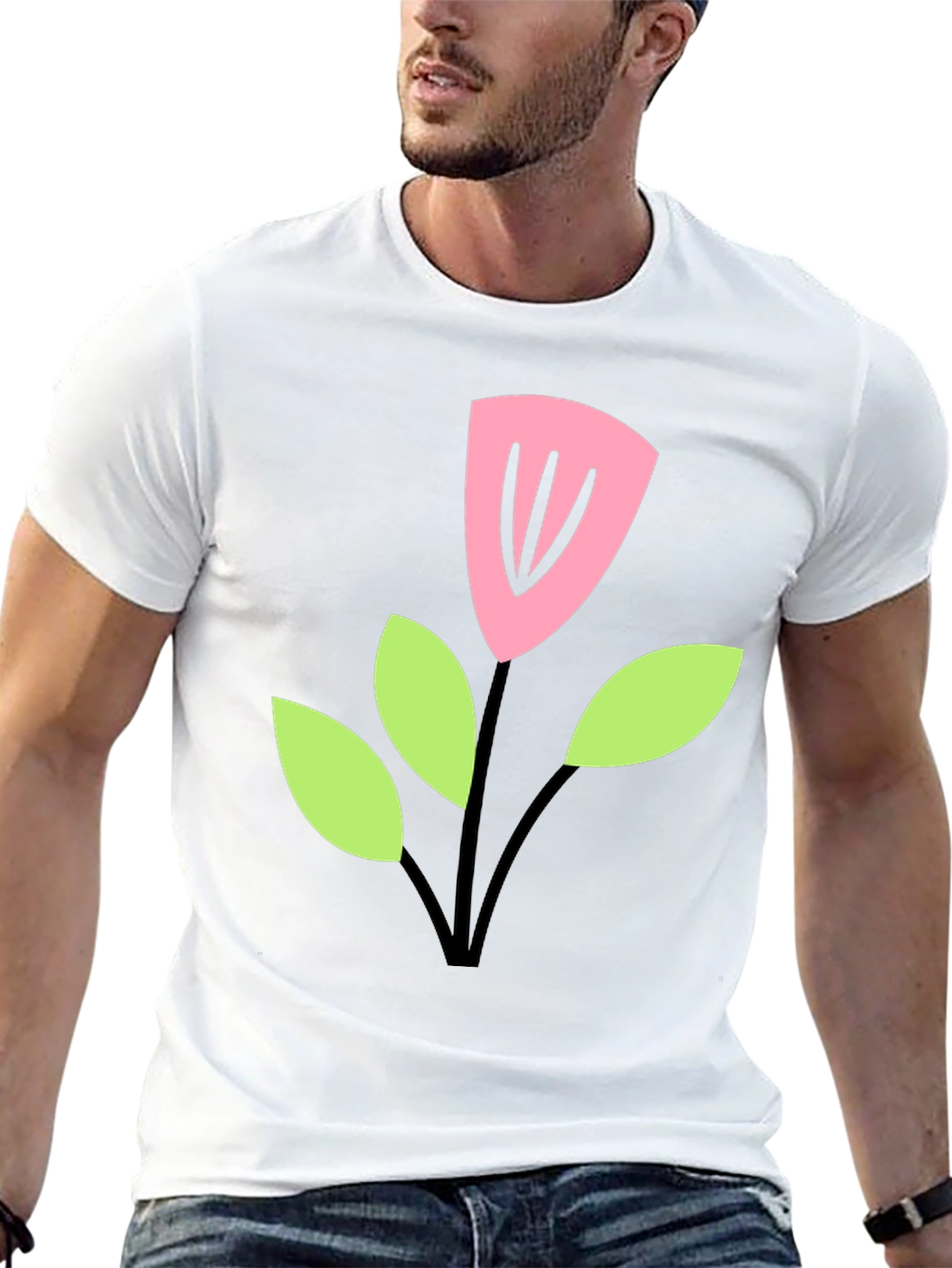 Black T-Shirt with Cartoon Flower Design