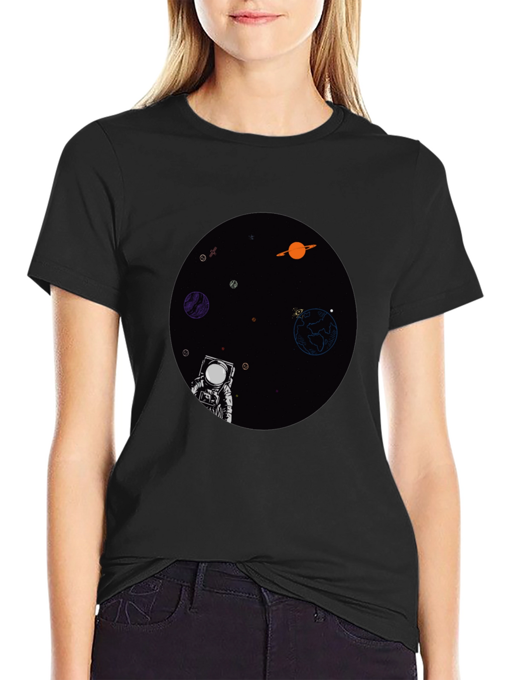 Astronaut in Space Graphic T-Shirt - Black