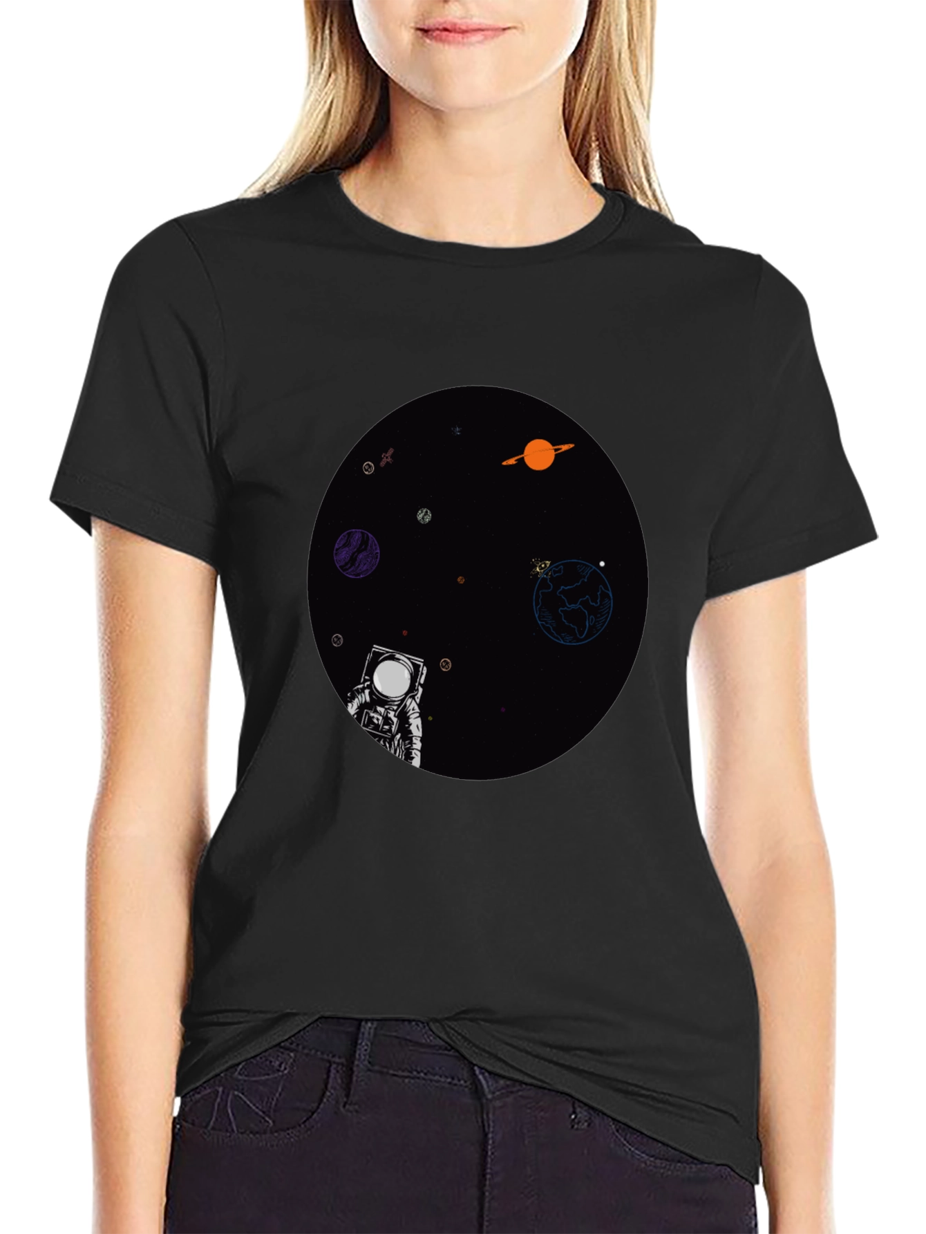 Astronaut in Space Graphic T-Shirt - Black