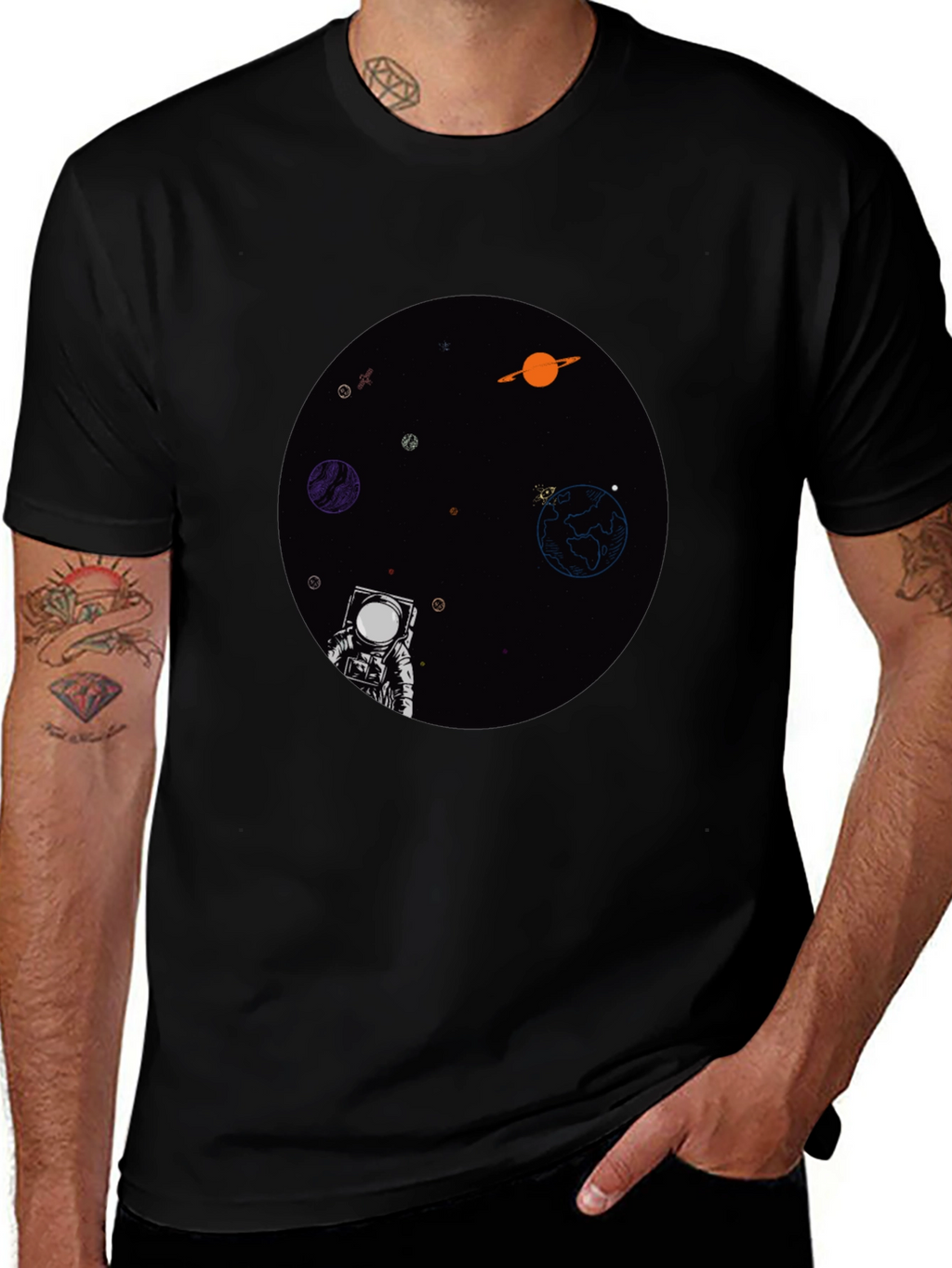 Astronaut in Space Graphic T-Shirt - Black