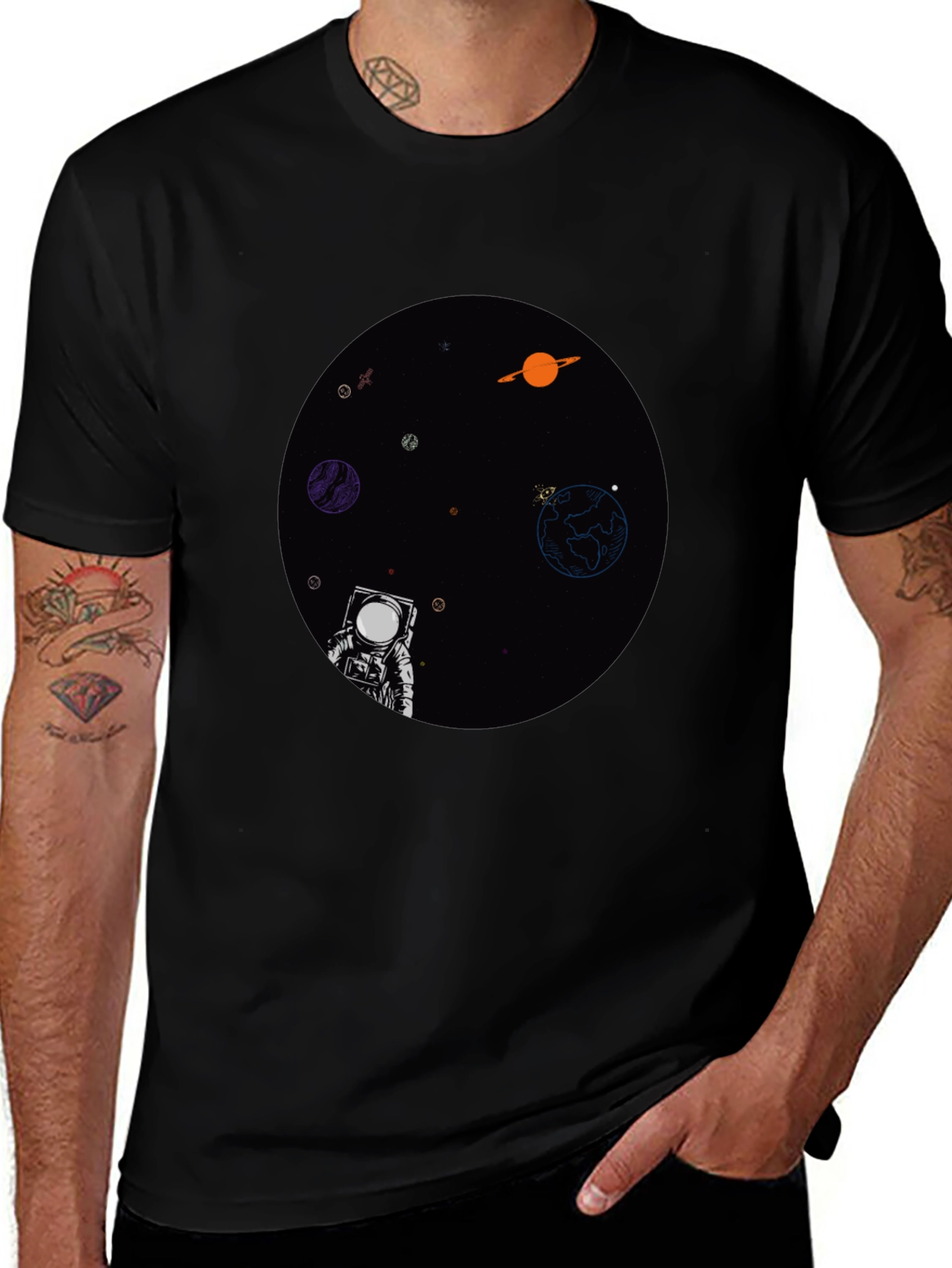 Astronaut in Space Graphic T-Shirt - Black
