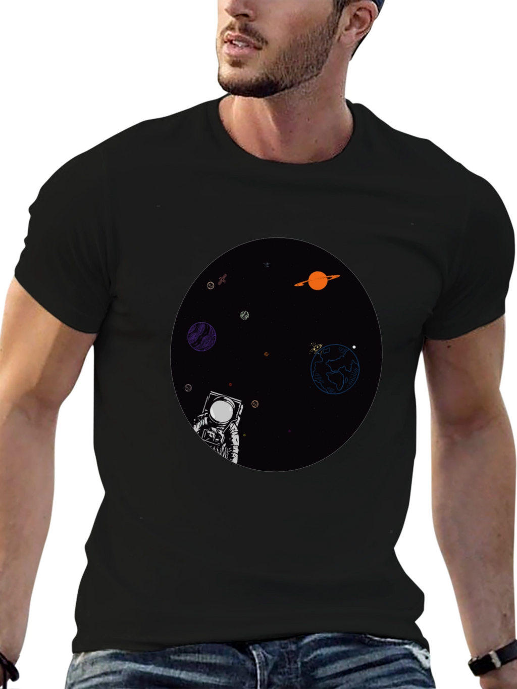 Astronaut in Space Graphic T-Shirt - Black