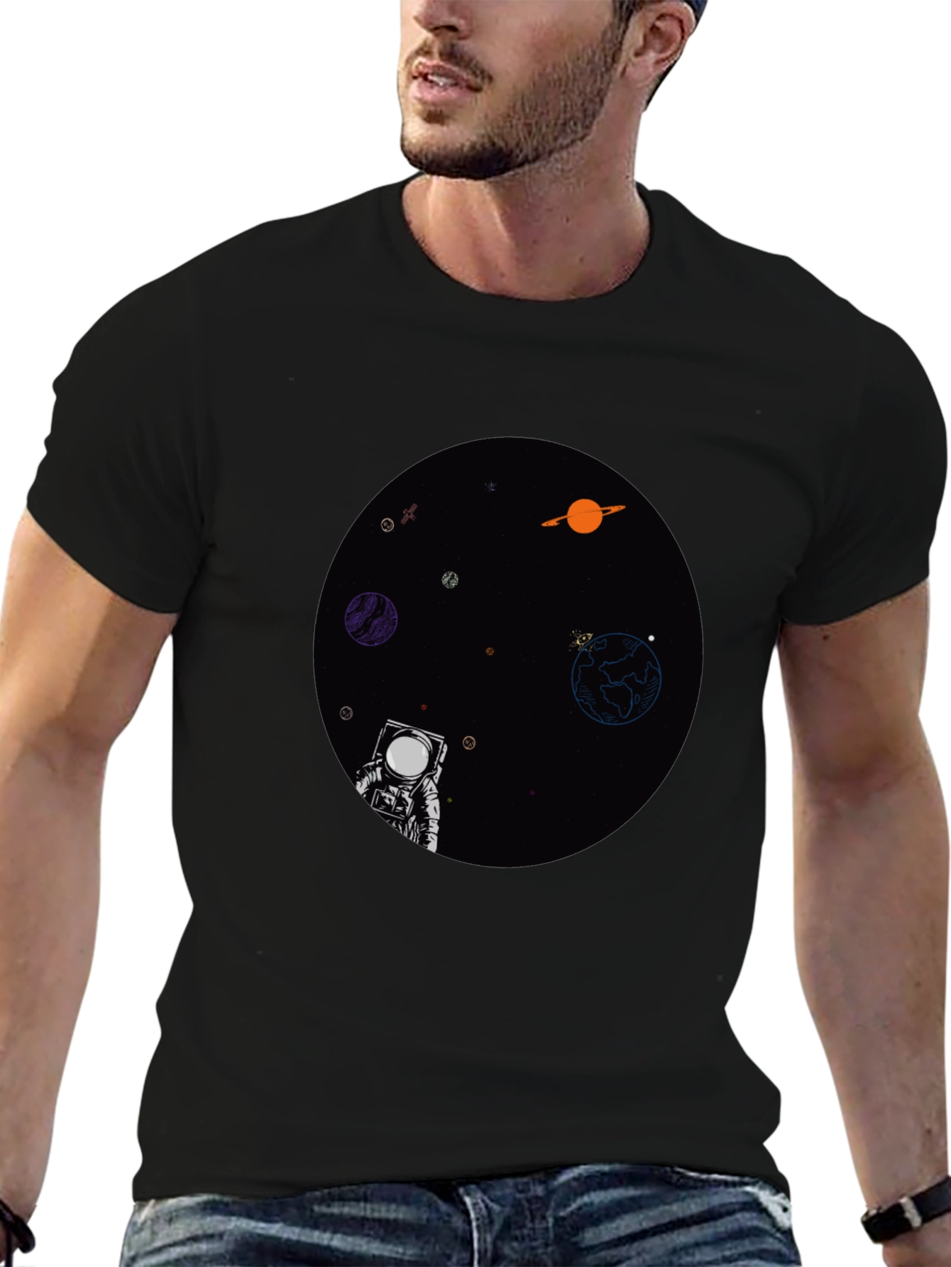 Astronaut in Space Graphic T-Shirt - Black