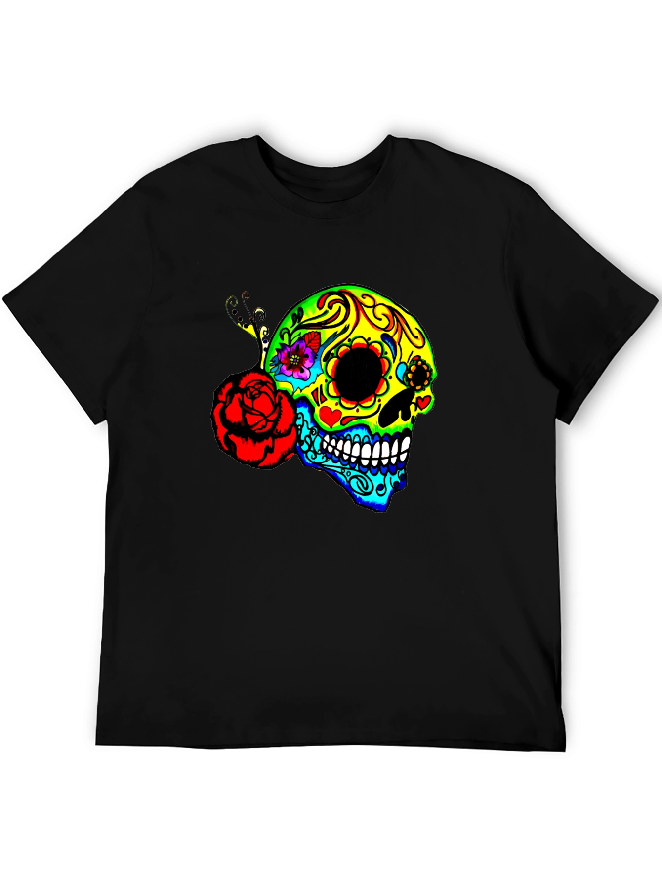 Vibrant Sugar Skull Graphic Tee - Day of the Dead Style