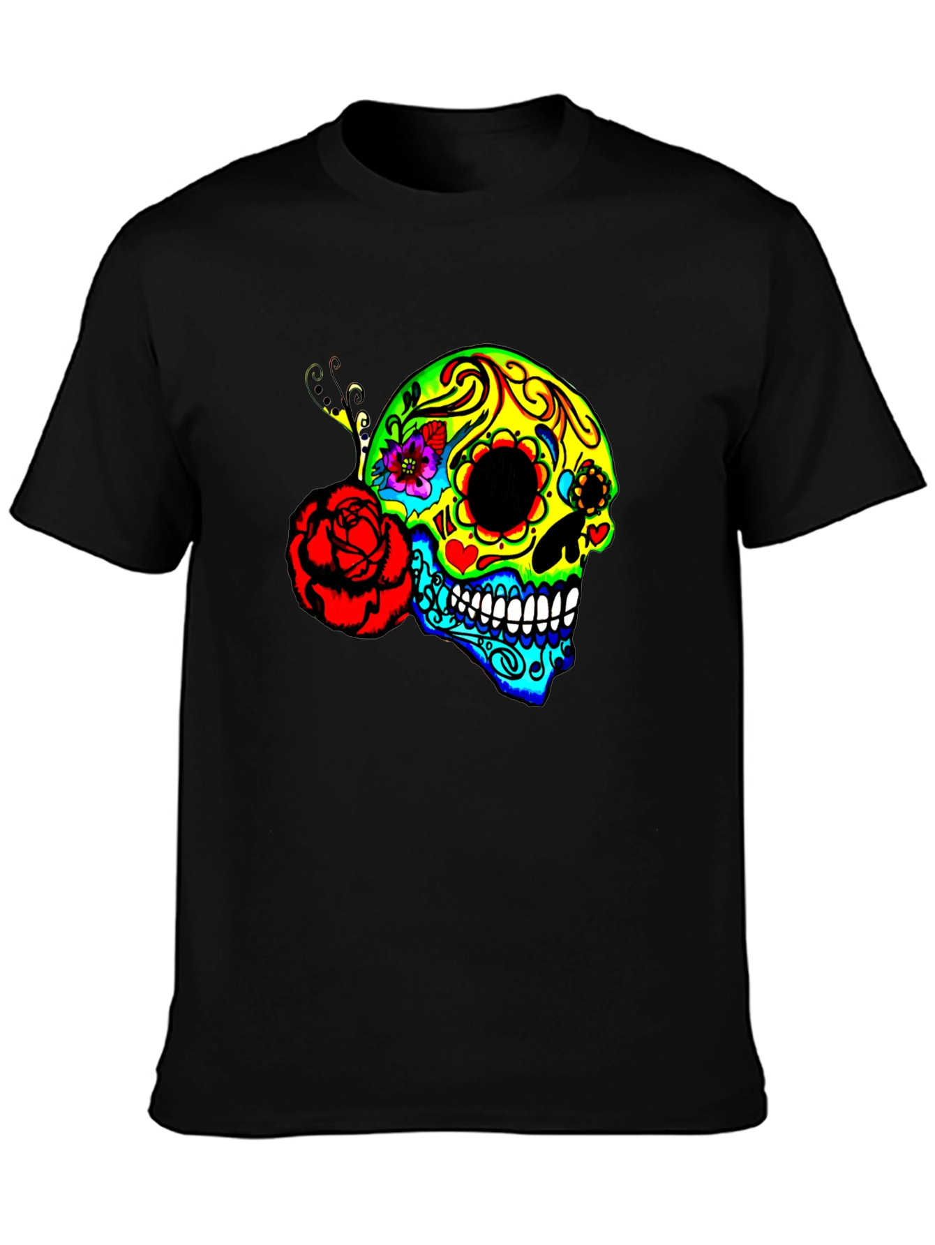 Vibrant Sugar Skull Graphic Tee - Day of the Dead Style