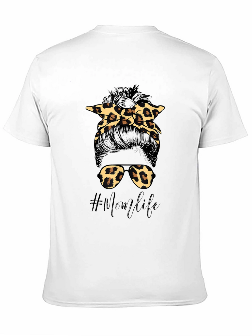 Mom Life Messy Bun Leopard Print T-Shirt