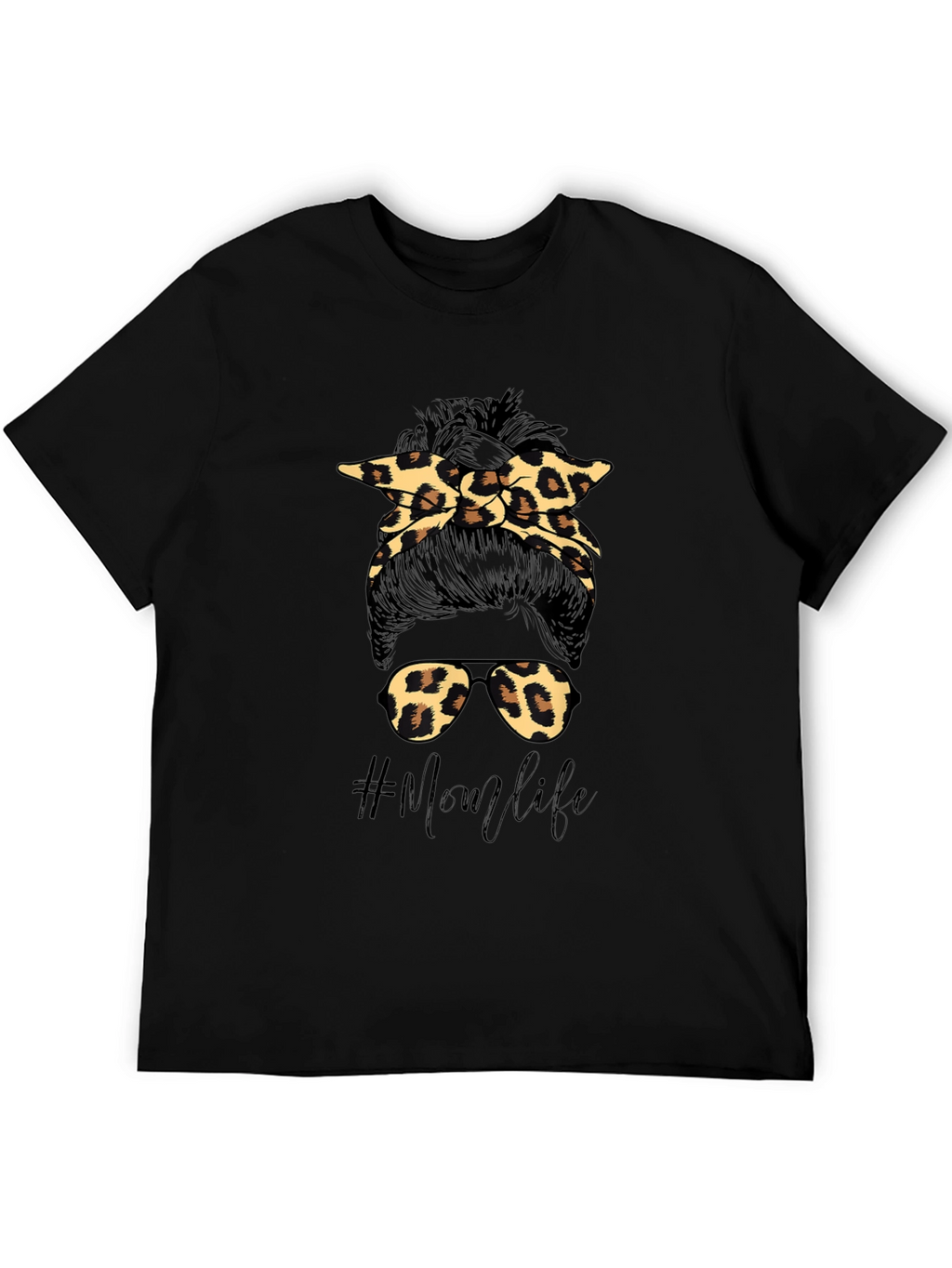 Mom Life Messy Bun Leopard Print T-Shirt