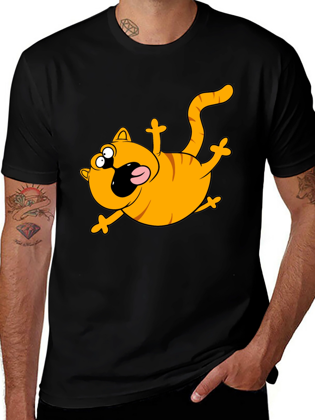 Cartoon Cat Black T-Shirt