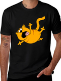 Cartoon Cat Black T-Shirt