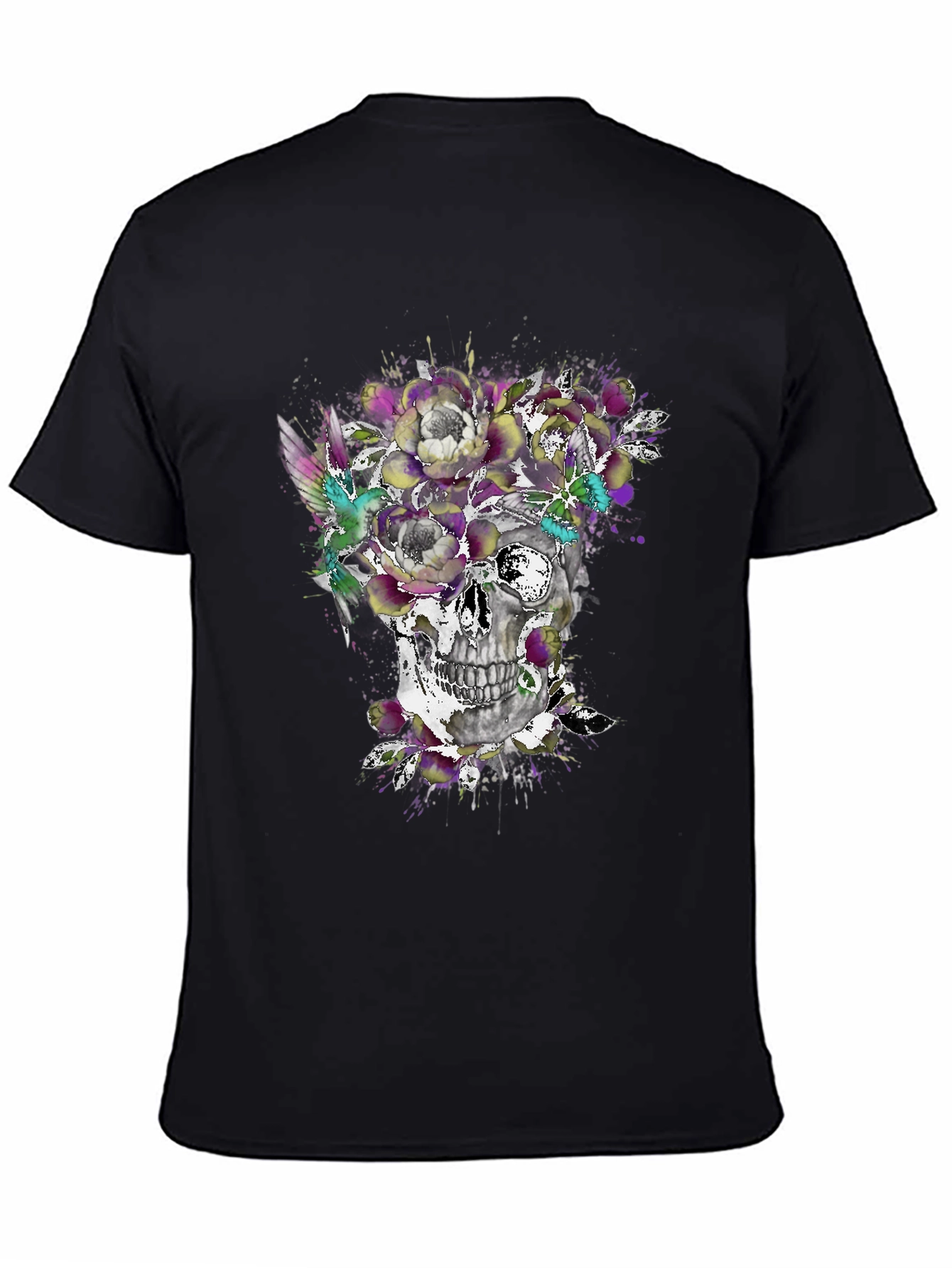 Skull & Floral Graphic Tee - Mens Black T-Shirt