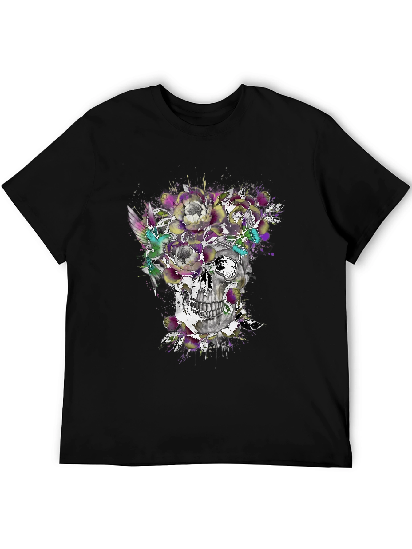 Skull & Floral Graphic Tee - Mens Black T-Shirt