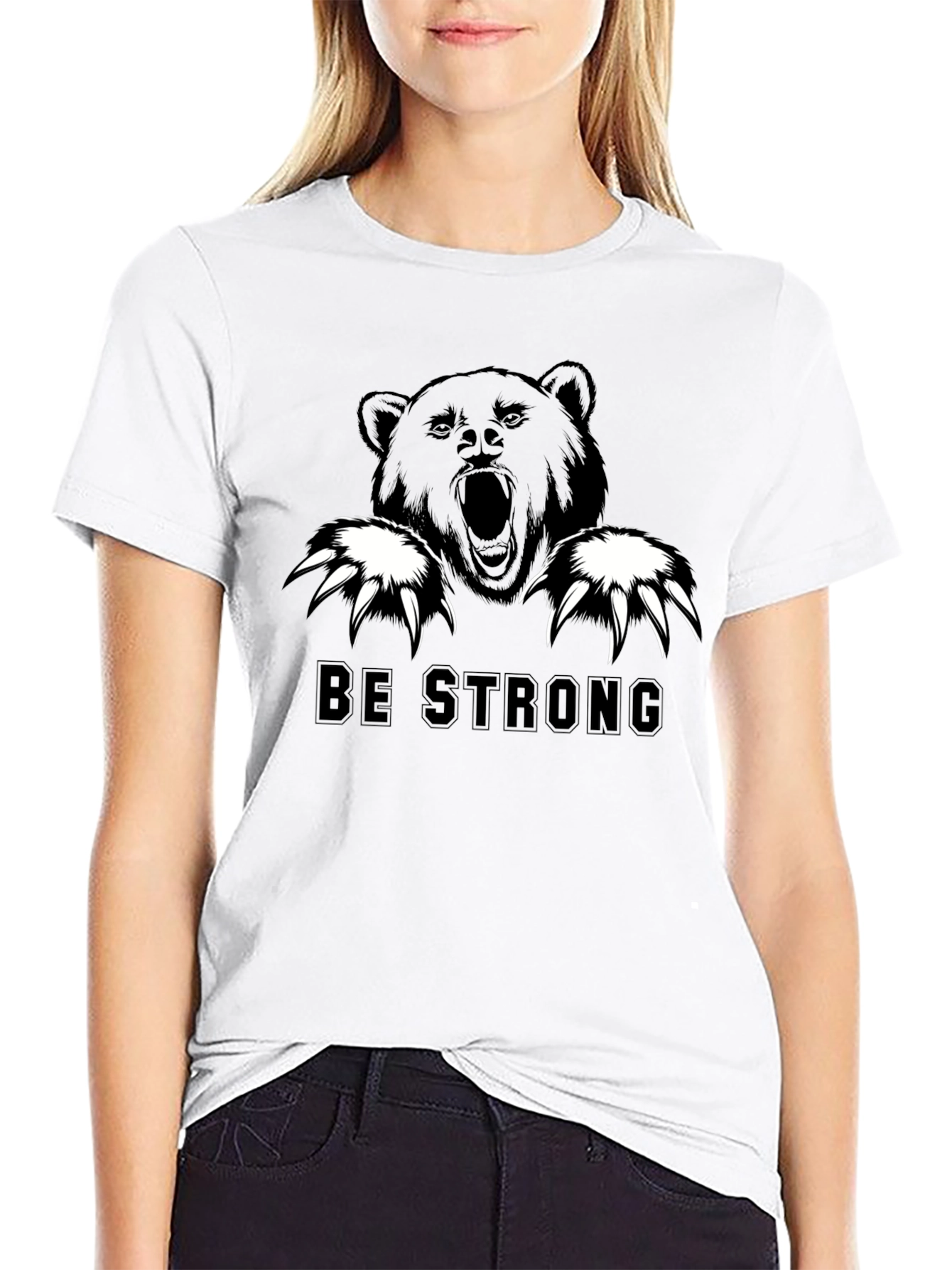 Be Strong Bear Graphic T-Shirt - Black