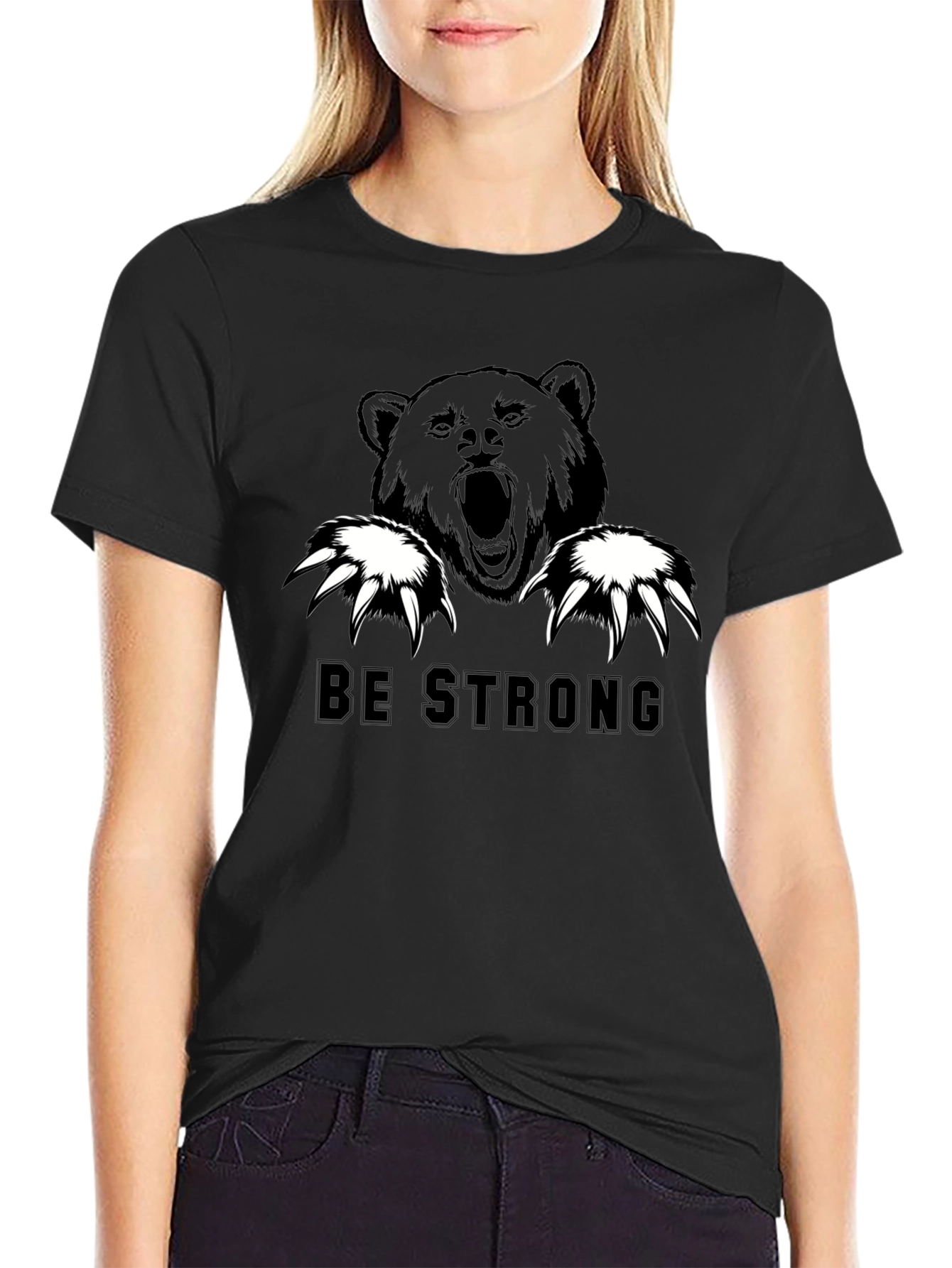 Be Strong Bear Graphic T-Shirt - Black