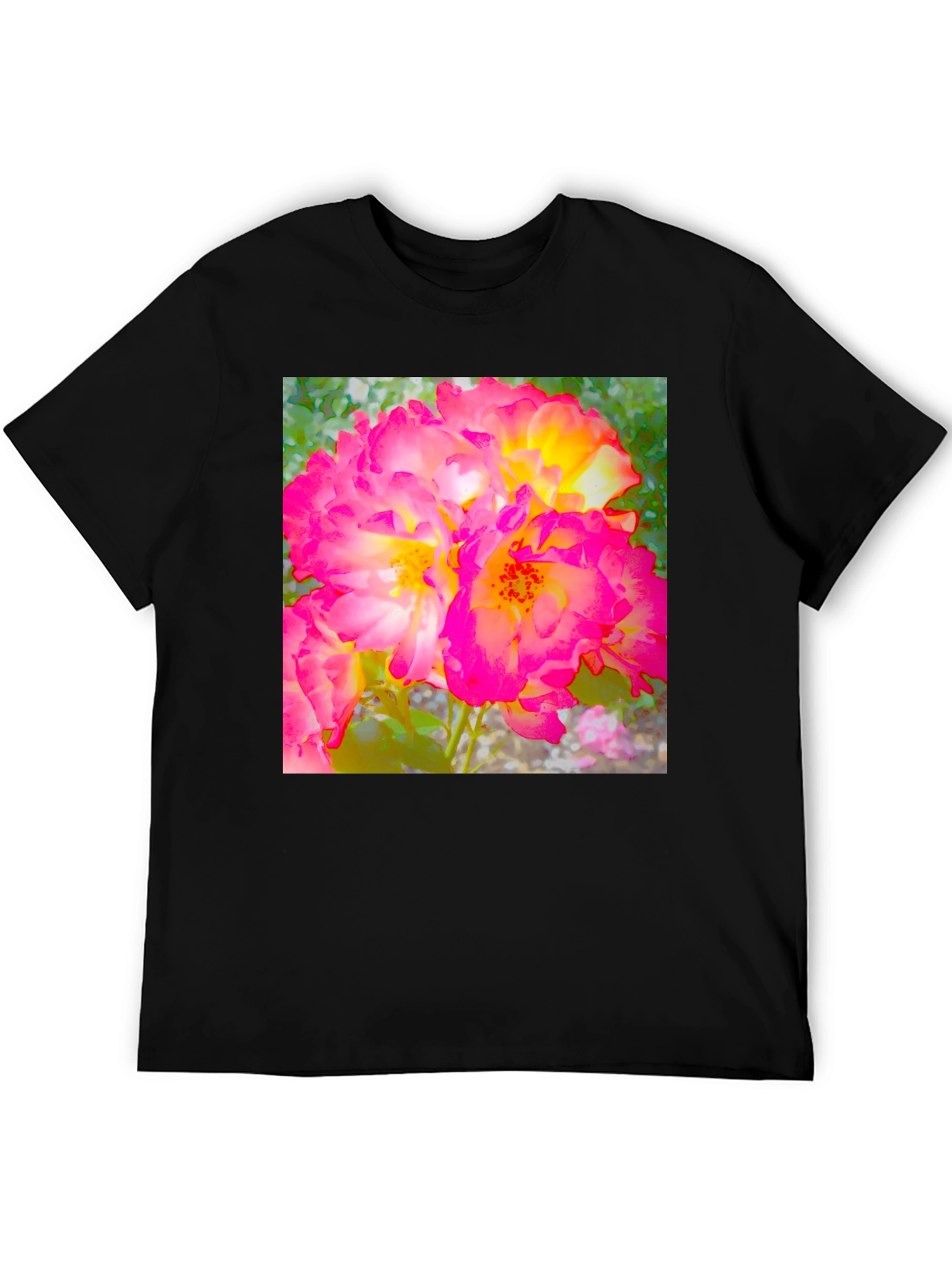 Floral Print Black T-Shirt - Bold & Vibrant Design