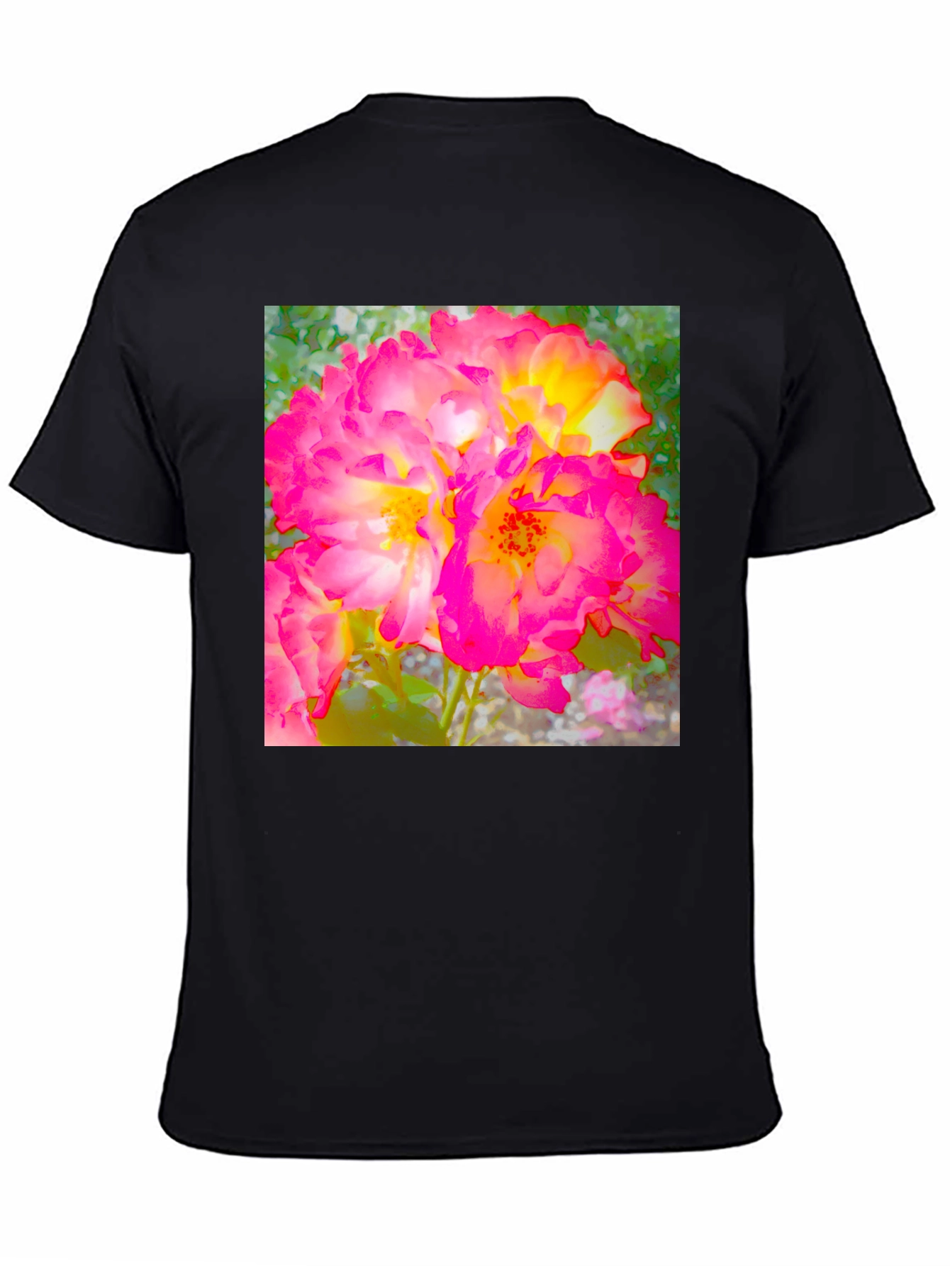 Floral Print Black T-Shirt - Bold & Vibrant Design