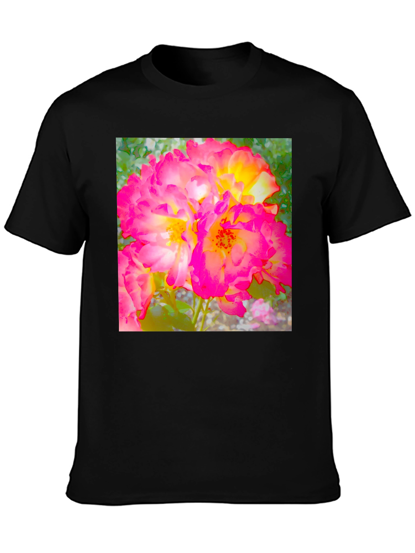 Floral Print Black T-Shirt - Bold & Vibrant Design