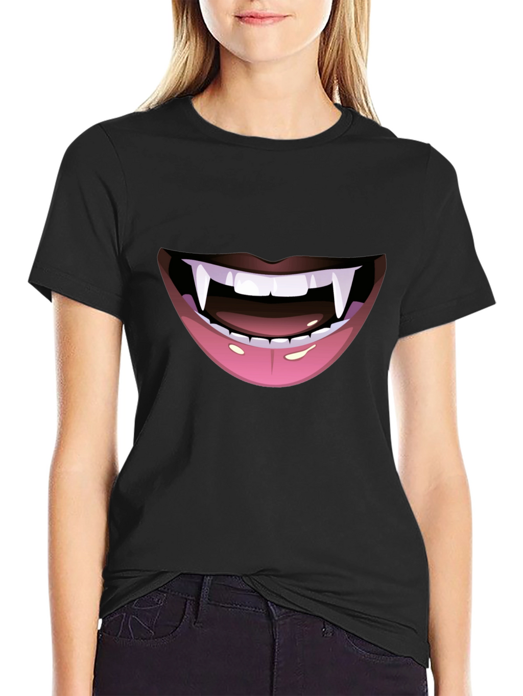 Vampire Fang Mouth Graphic Tee - Halloween Ready!