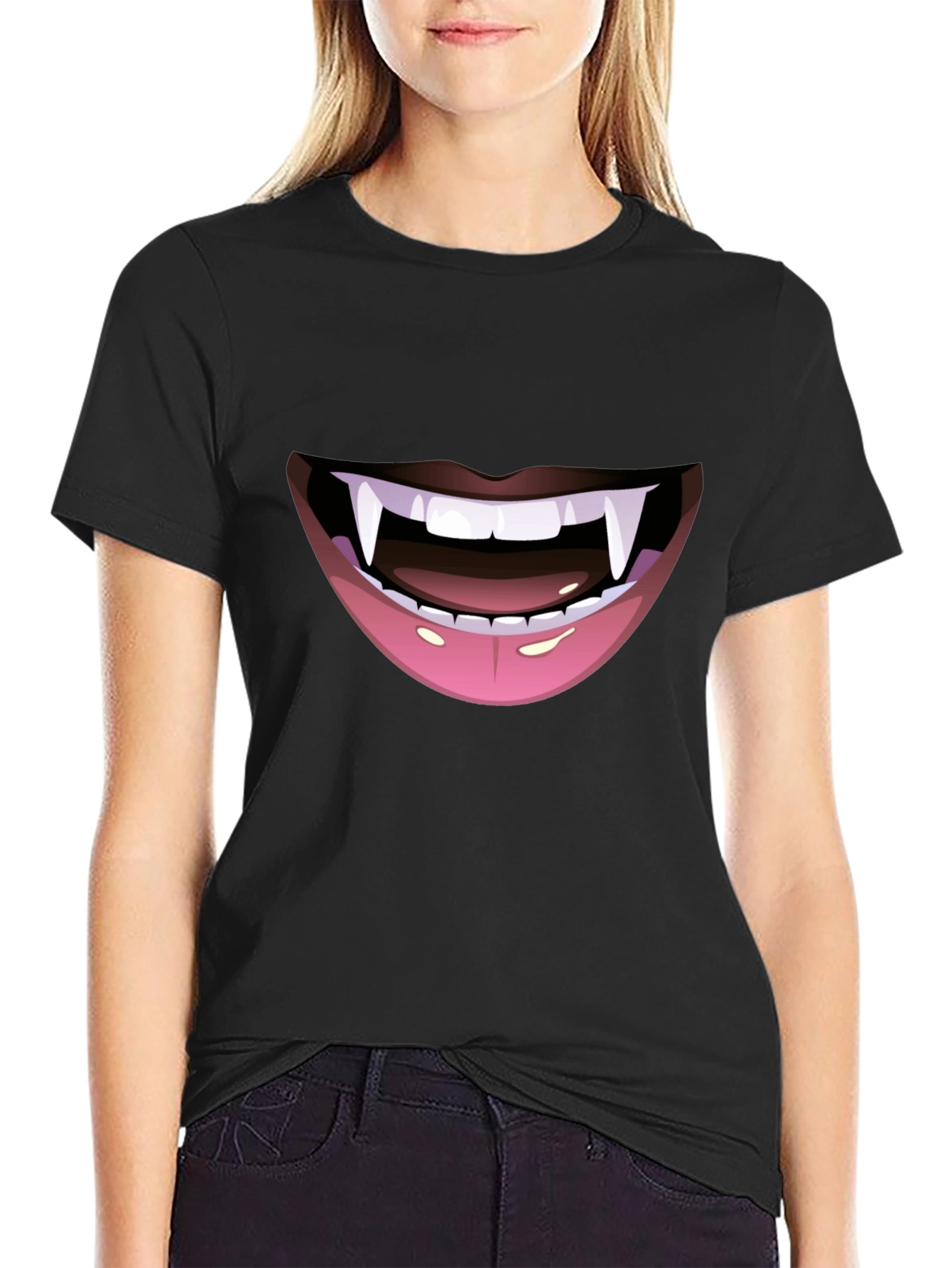 Vampire Fang Mouth Graphic Tee - Halloween Ready!