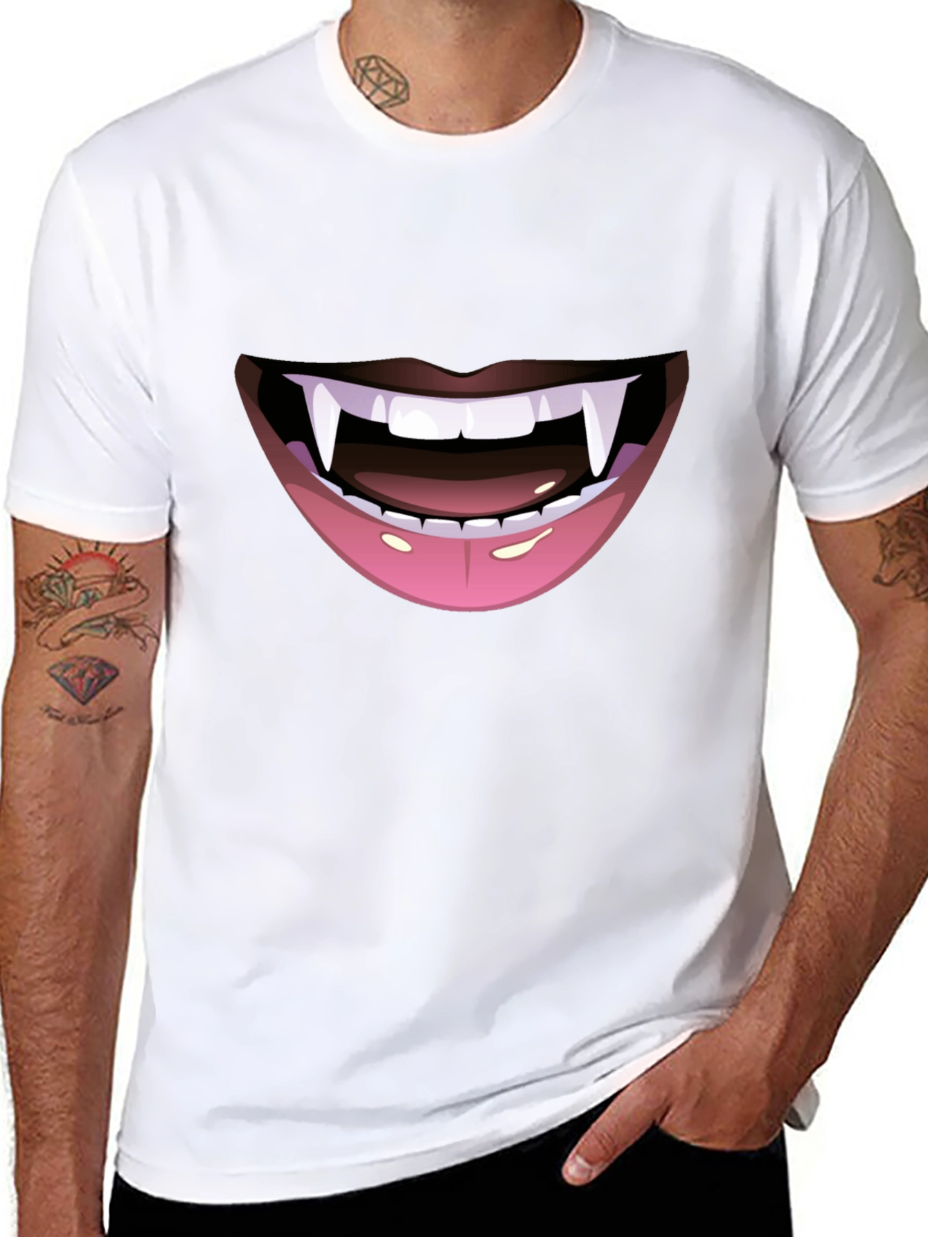 Vampire Fang Mouth Graphic Tee - Halloween Ready!