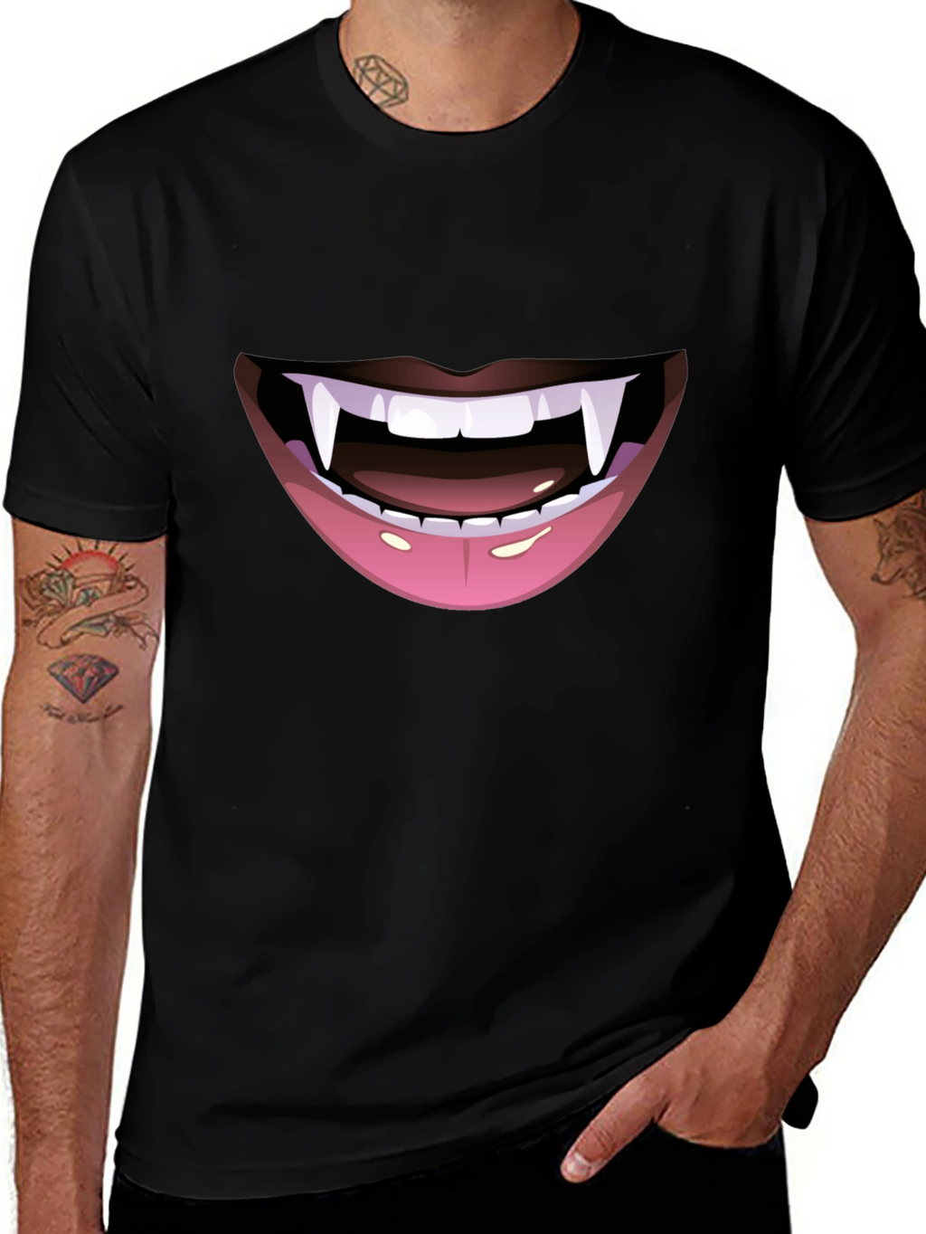 Vampire Fang Mouth Graphic Tee - Halloween Ready!