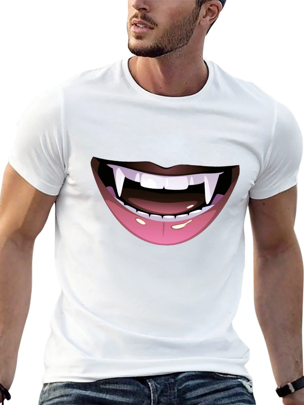 Vampire Fang Mouth Graphic Tee - Halloween Ready!