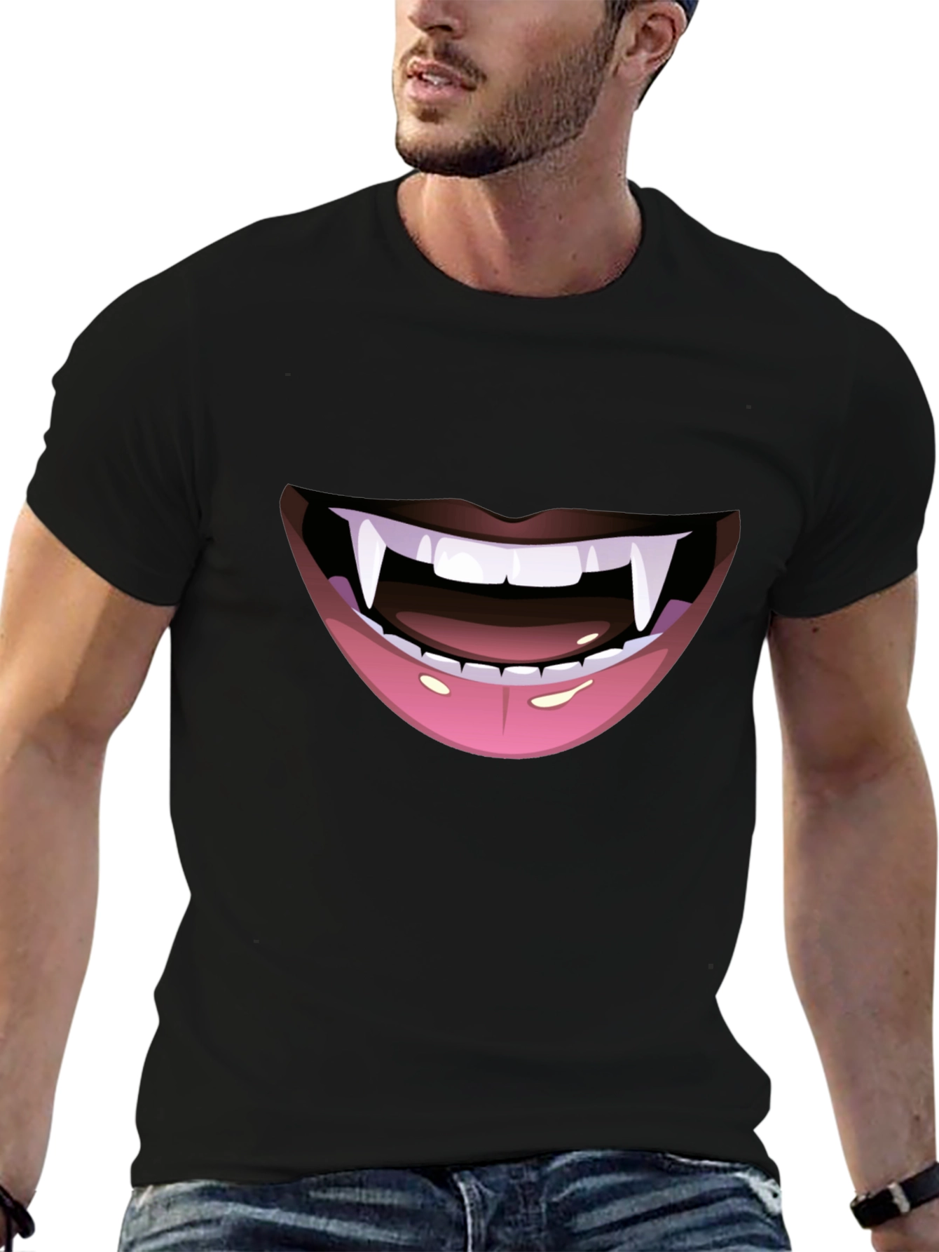 Vampire Fang Mouth Graphic Tee - Halloween Ready!