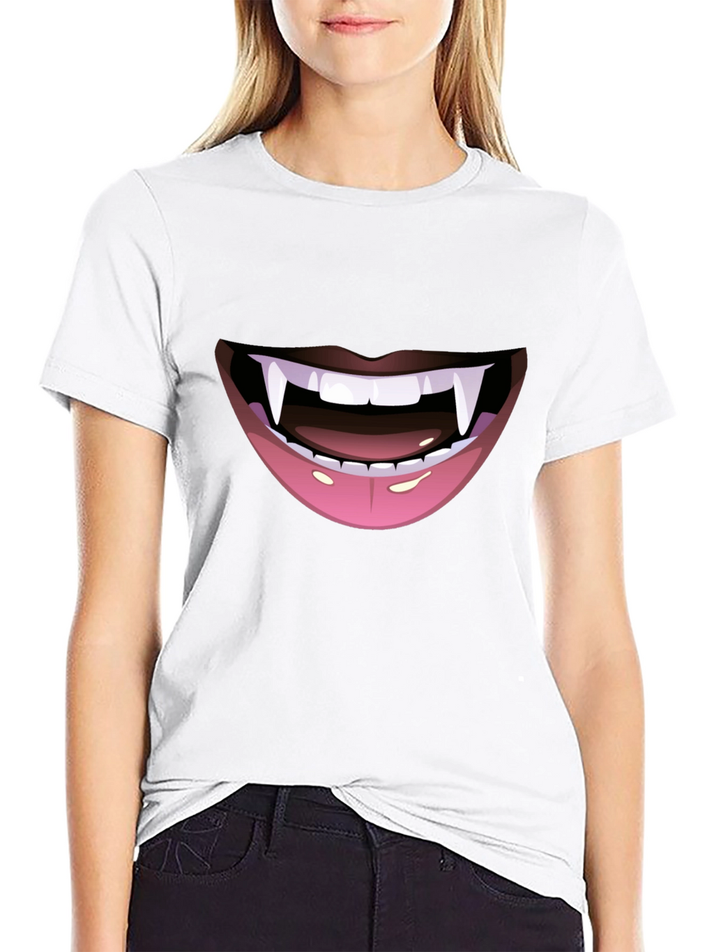 Vampire Fang Mouth Graphic Tee - Halloween Ready!
