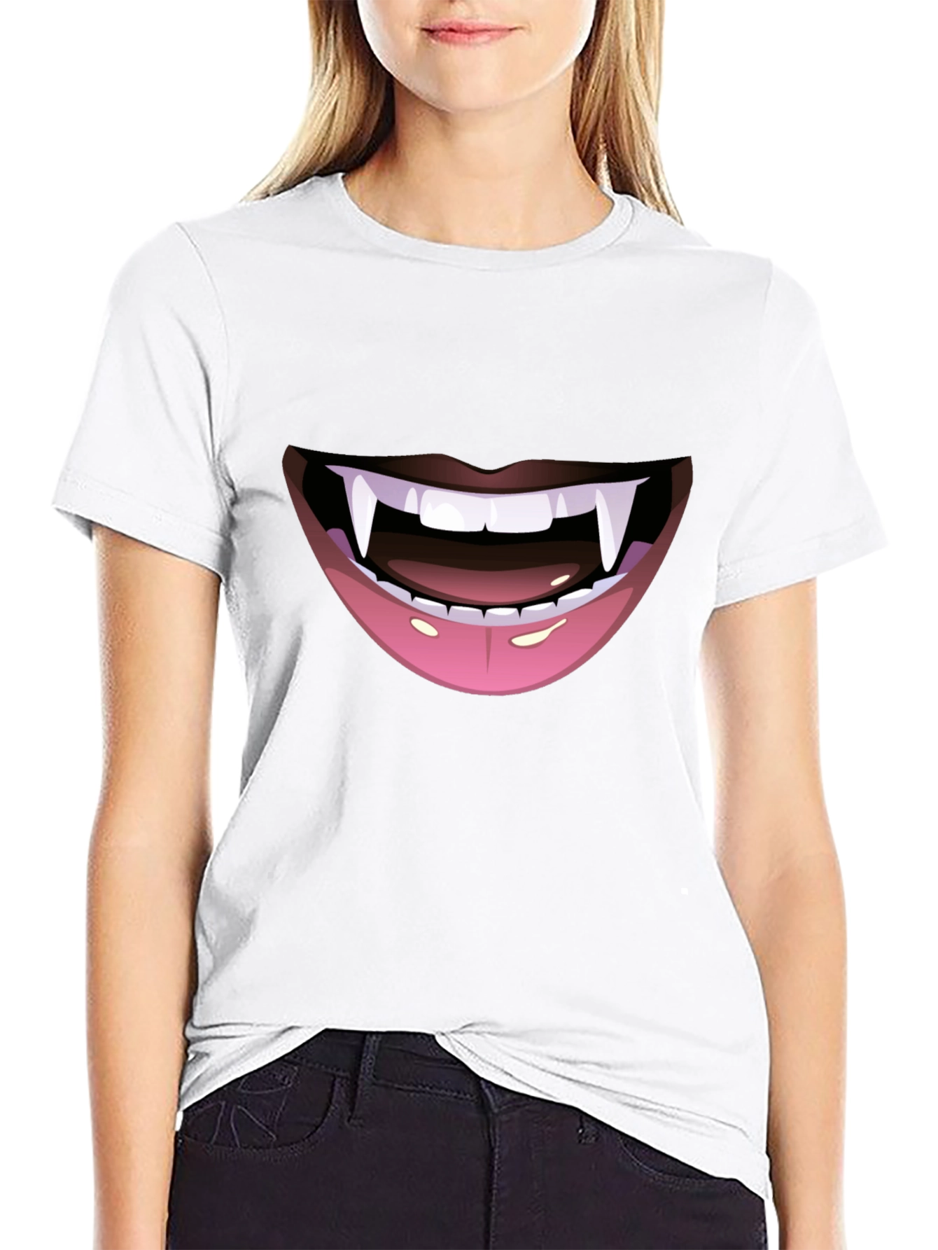Vampire Fang Mouth Graphic Tee - Halloween Ready!