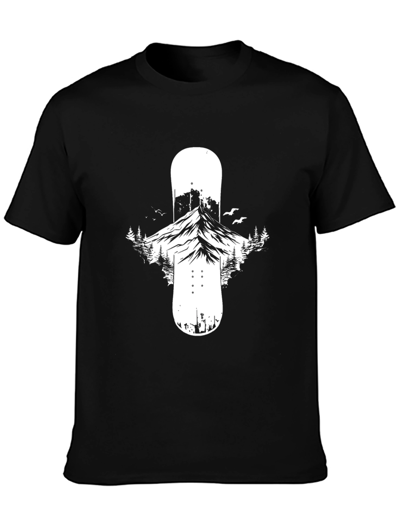 Mountain Snowboard Graphic Tee - Black Cotton Blend