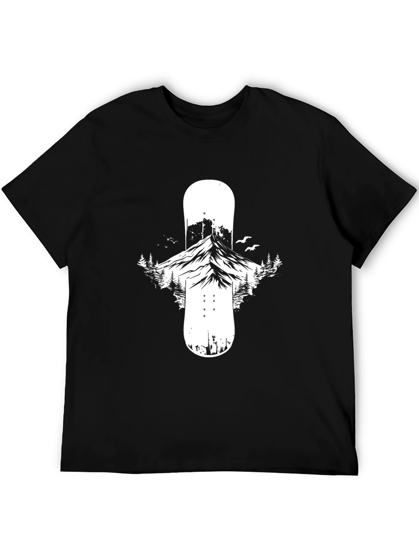 Mountain Snowboard Graphic Tee - Black Cotton Blend