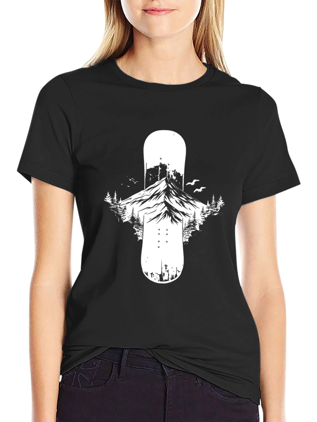 Mountain Snowboard Graphic Tee - Black Cotton Blend