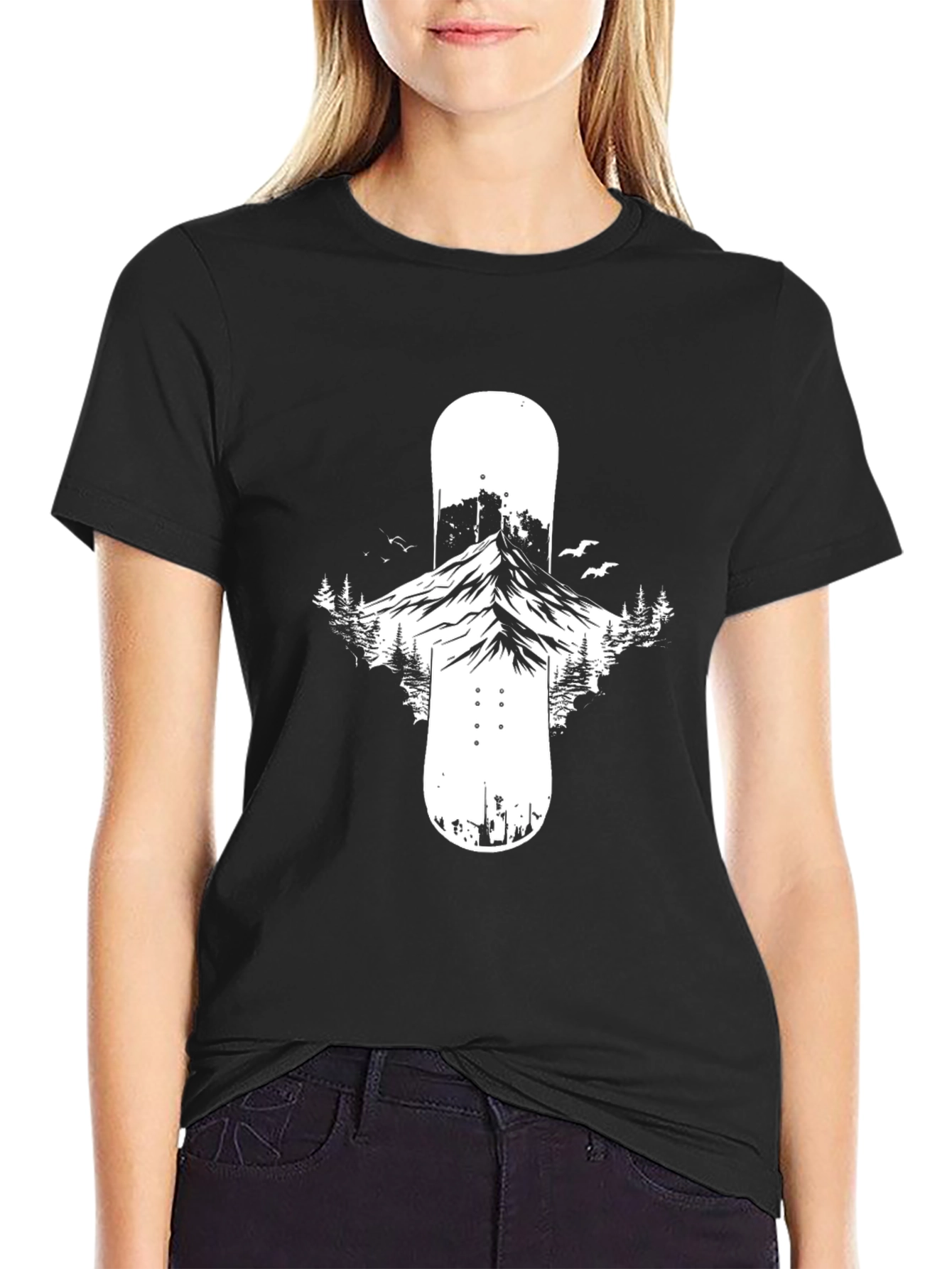 Mountain Snowboard Graphic Tee - Black Cotton Blend
