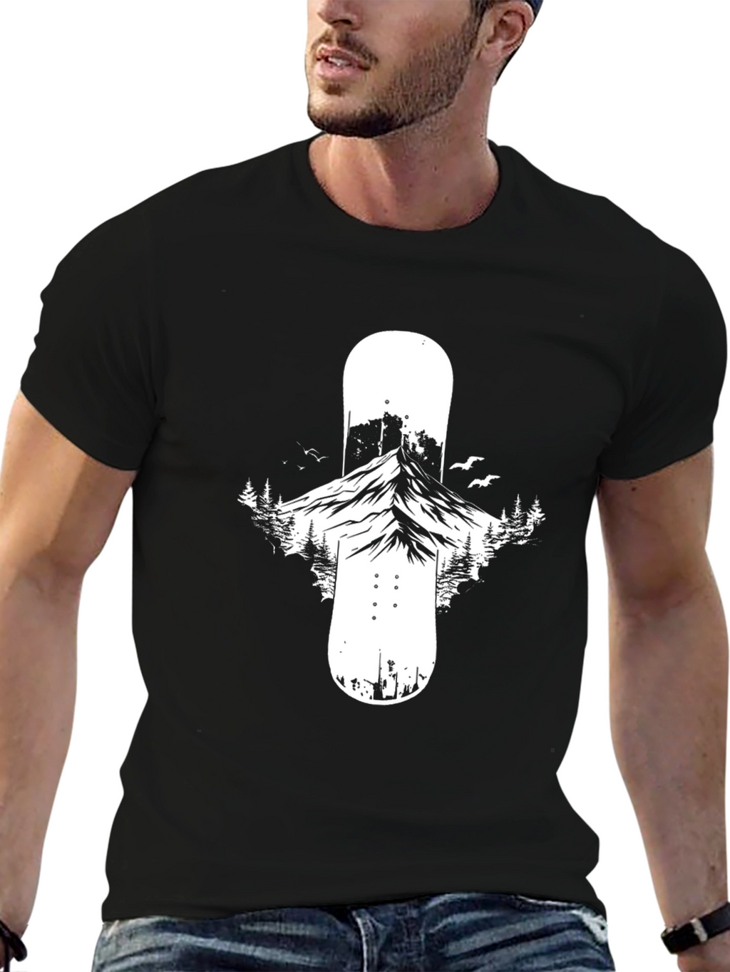 Mountain Snowboard Graphic Tee - Black Cotton Blend