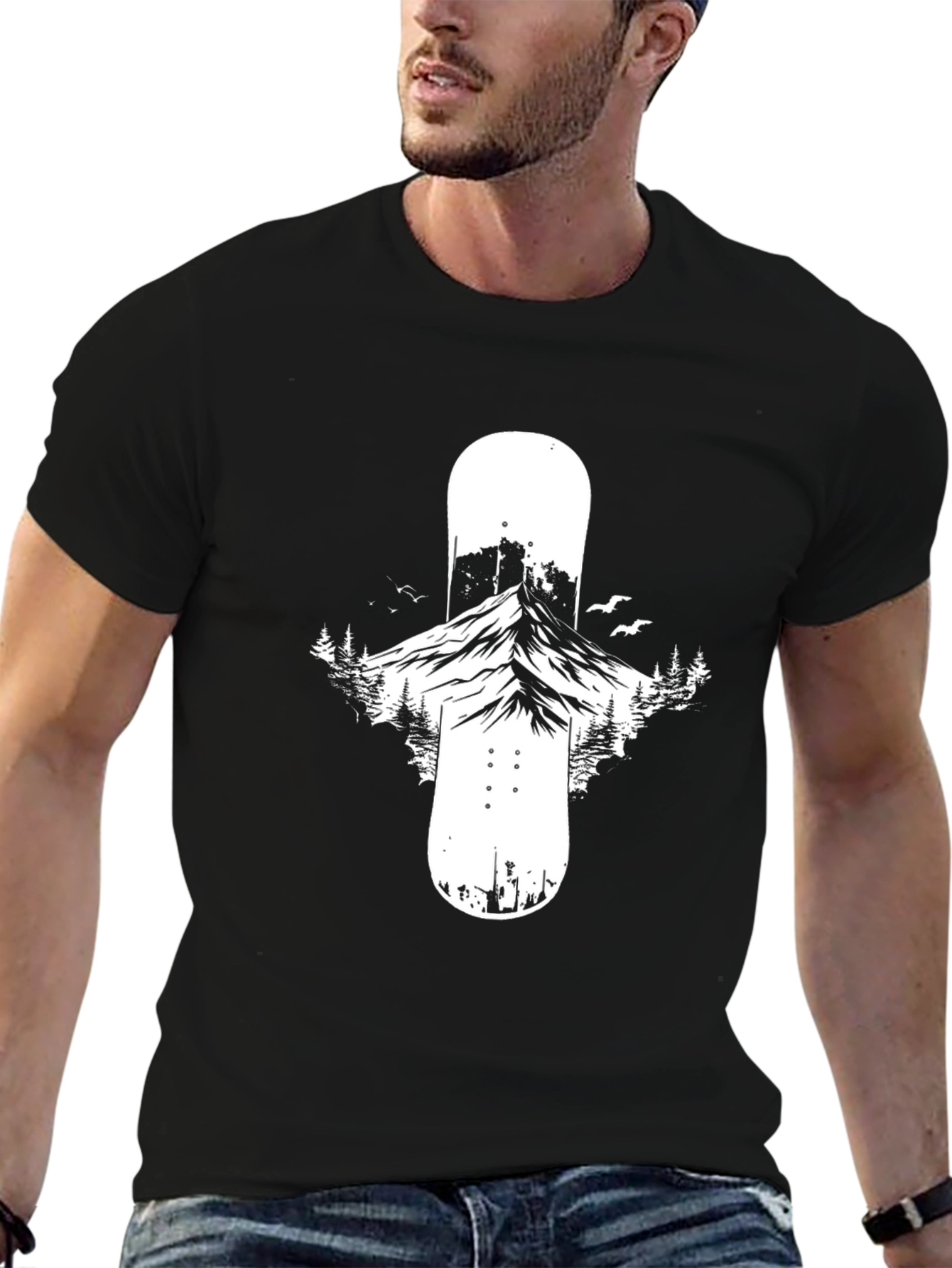 Mountain Snowboard Graphic Tee - Black Cotton Blend