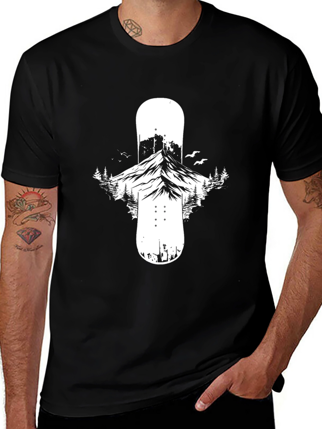 Mountain Snowboard Graphic Tee - Black Cotton Blend